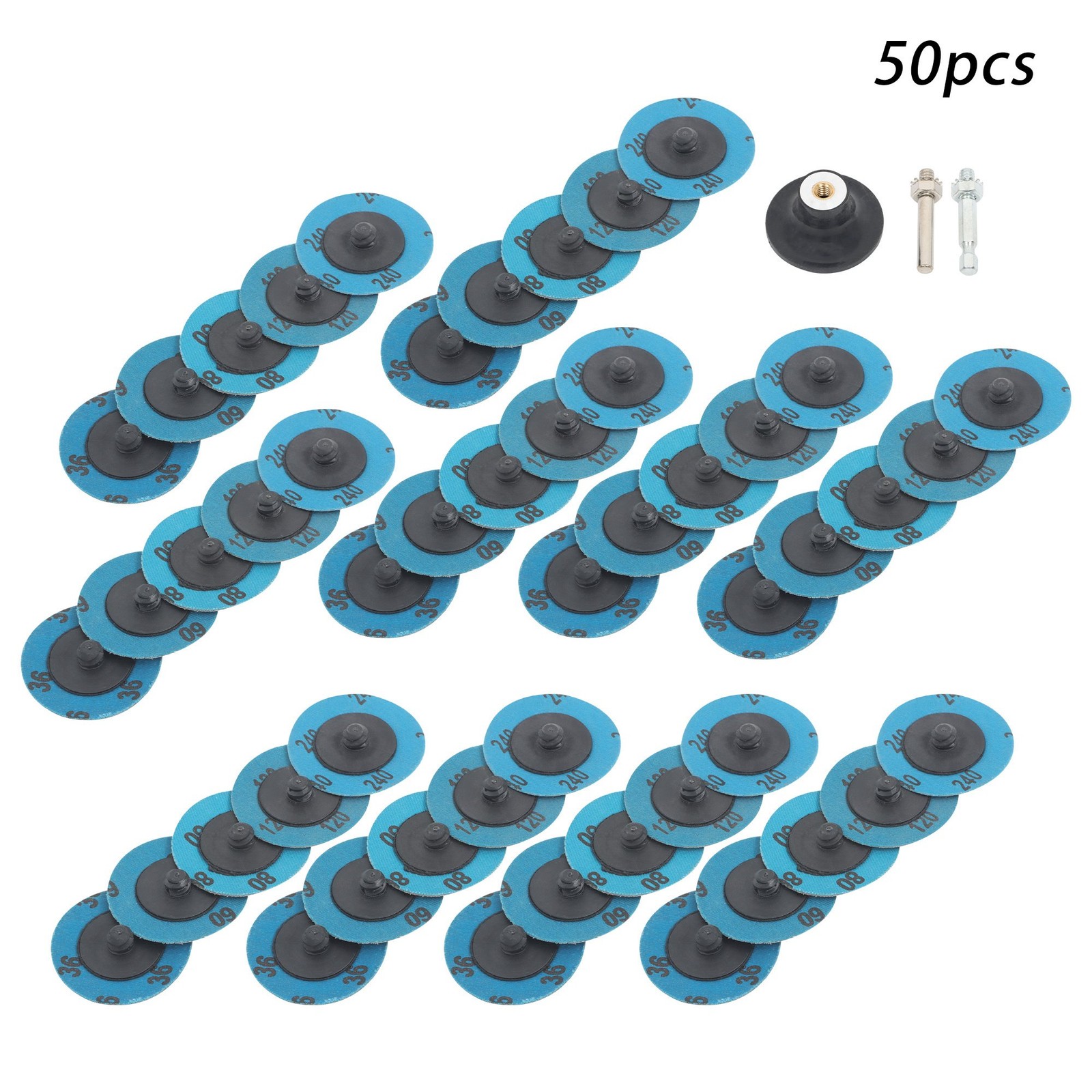 2Inch Roll Lock Quick Change Sanding Discs Set 36/60/80/120/240 Grit Set of 50