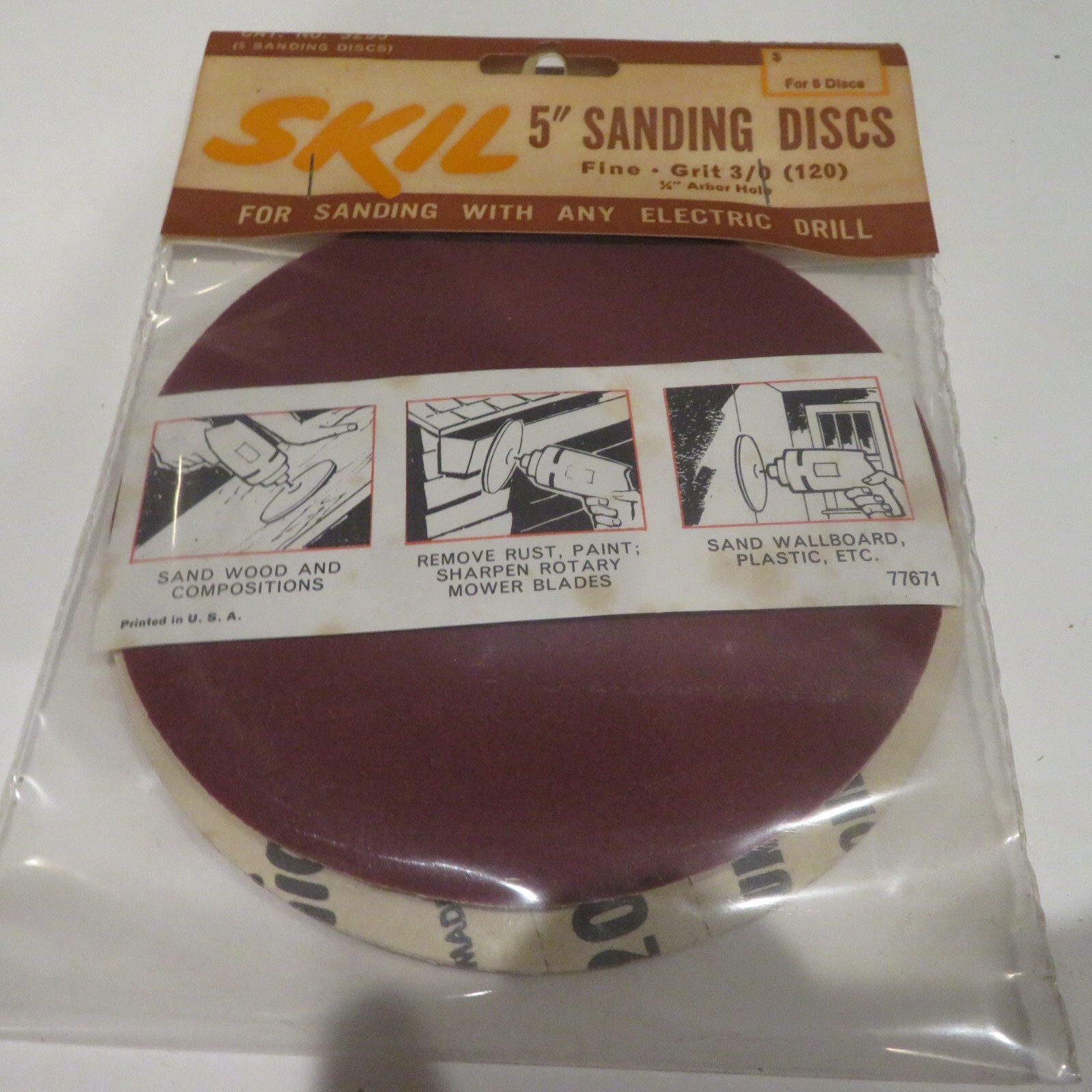 VTG SKIL 5″ Sanding Discs #3295 5 Pk Fine Grit Use w. Any Electric Drill NOS