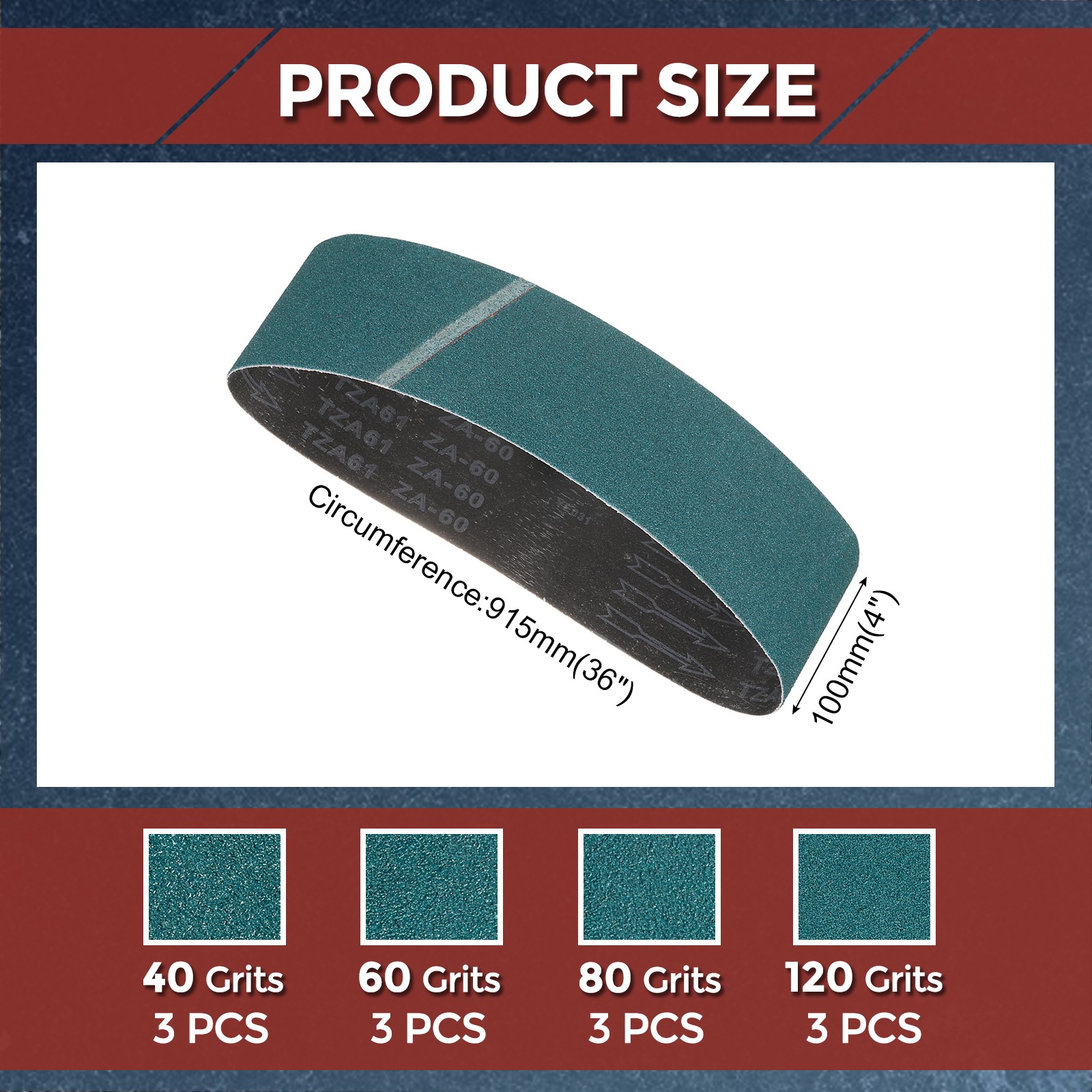 12Piece Sanding Belt Sets,4″ x 36″ 40/60/80/120 Grit Zirconia Material for Knife