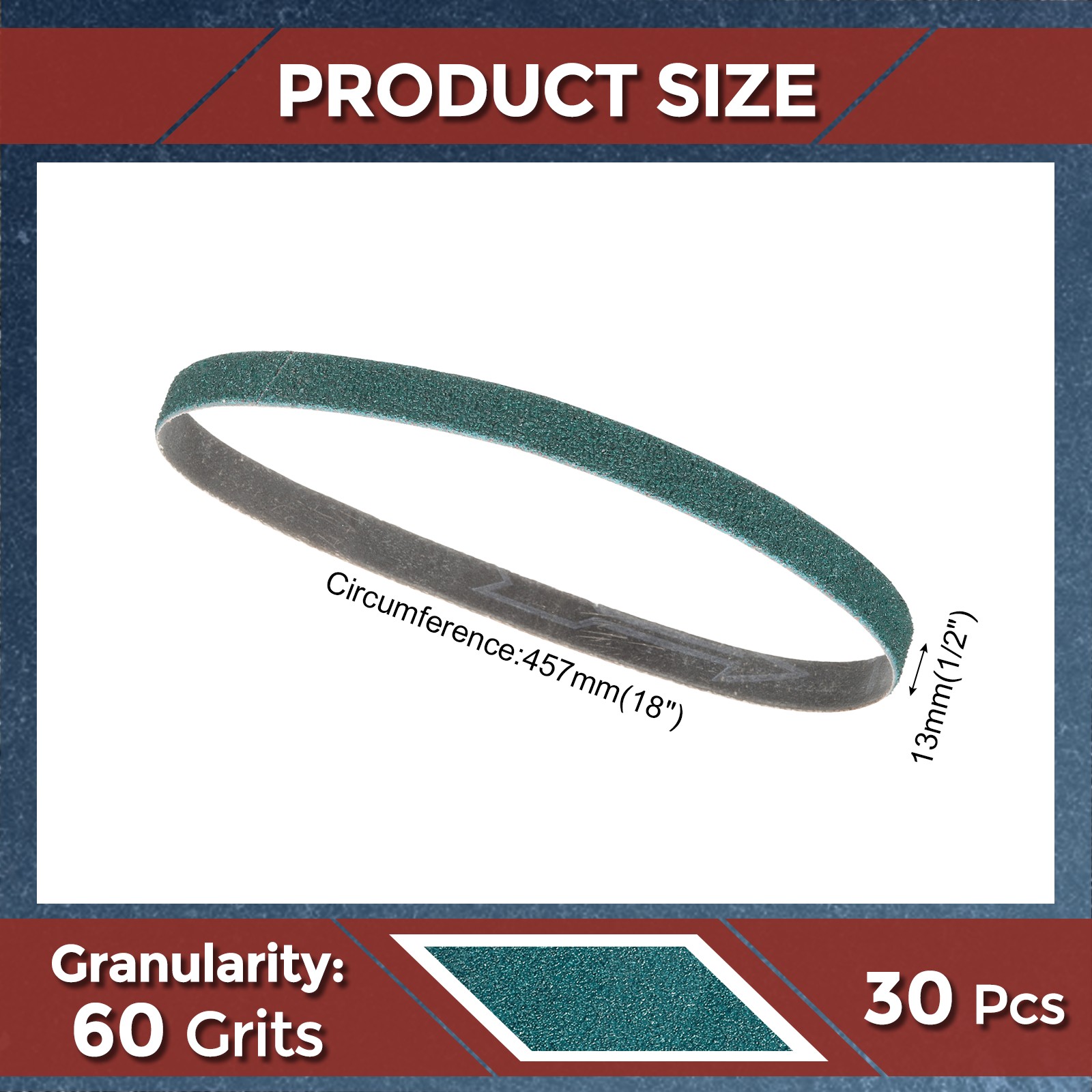 30Pack Sanding Belt, 1/2 x 18 Inch 60 Grit Zirconia Abrasive Belt