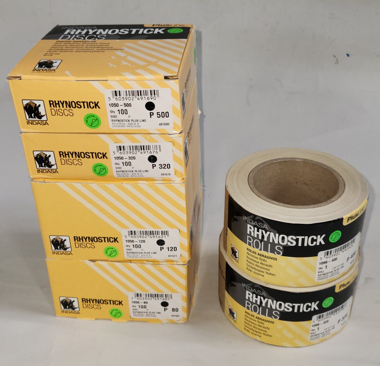 Sandpaper roll: RhynoStick Plus Line, adhesive backed, P 320 & 400, 2.75 x 27 yd