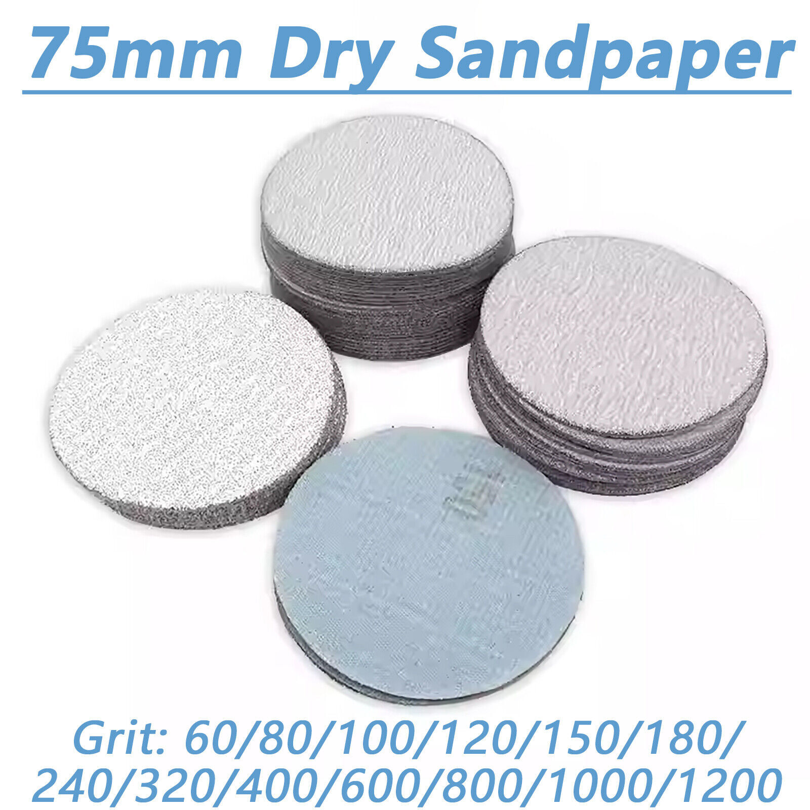 75mm 3 inch Sanding Discs Hook and Loop PadsGrit Dry Abrasive Sandpaper 60-1000