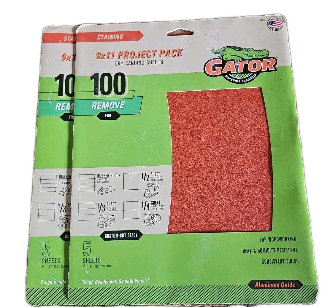 2 Pack 10 Sheets Gator 4463 Sanding Sheet 11 X 9″ 100 Grit FINE Paper Back