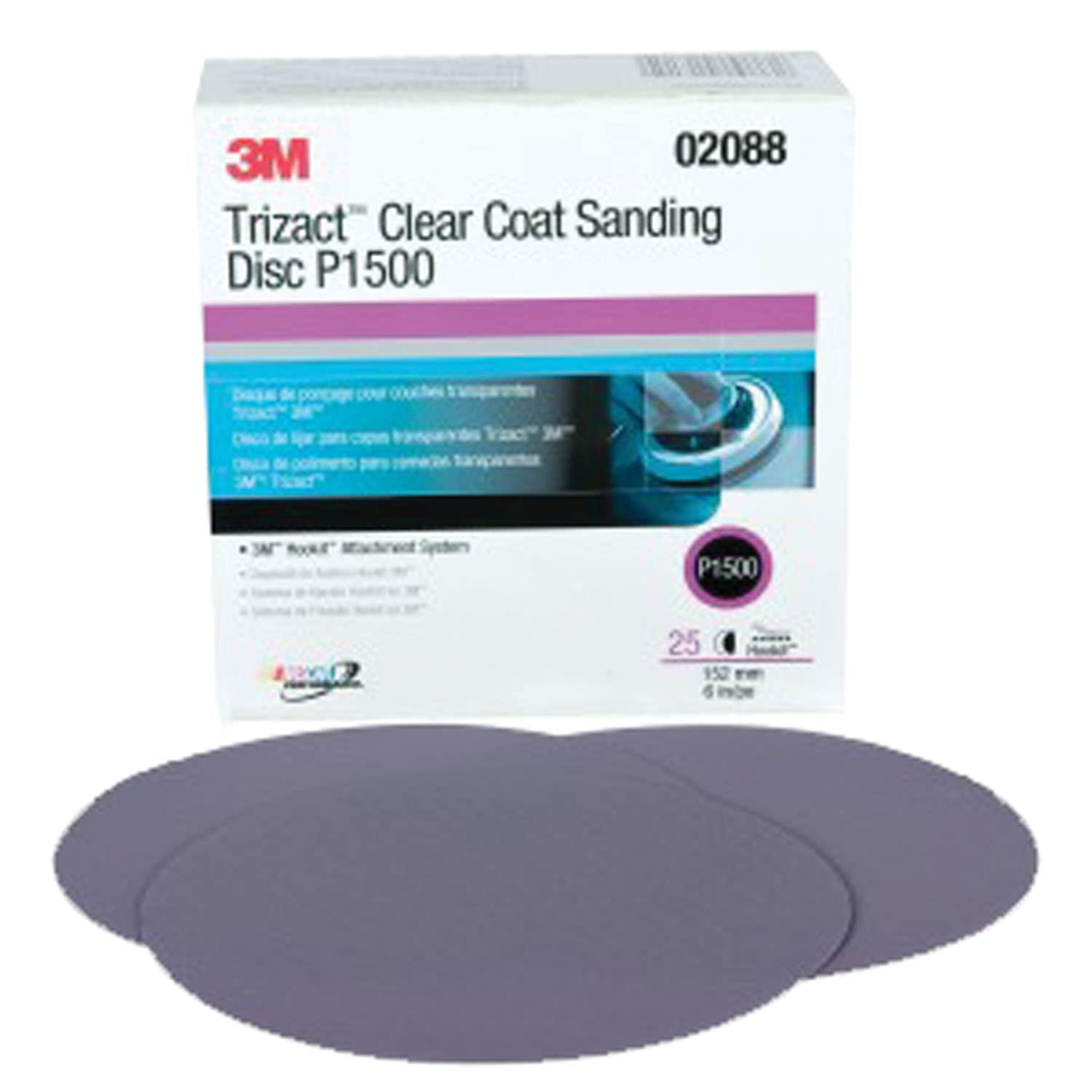 3M 02088 Trizact Hookit 6″ P1500 Grit Clear Coat Sanding Disc | 25 Discs, Paint