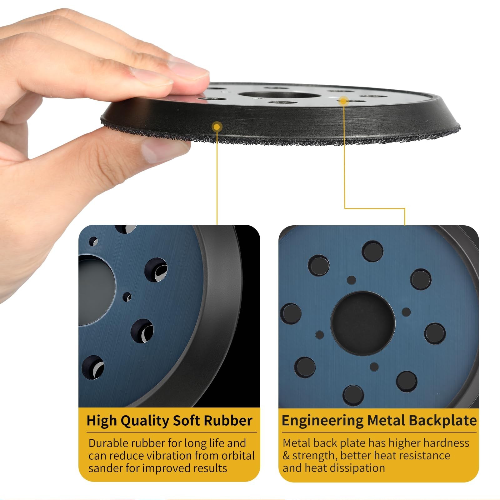 5″ 8-Hole Hook & Loop Sander Pads – 2 Pack Replacement for Orbital Sanders
