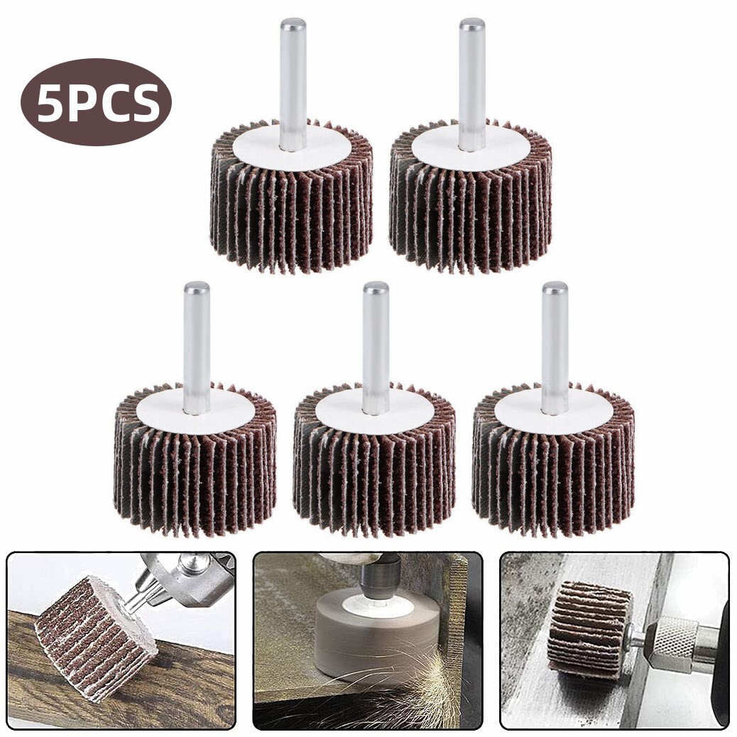 5 Pack 1-1/2″ x 1″ x 1/4″ Shank Mounted Flap Wheels A/O Sanding 40 80 120 Grit