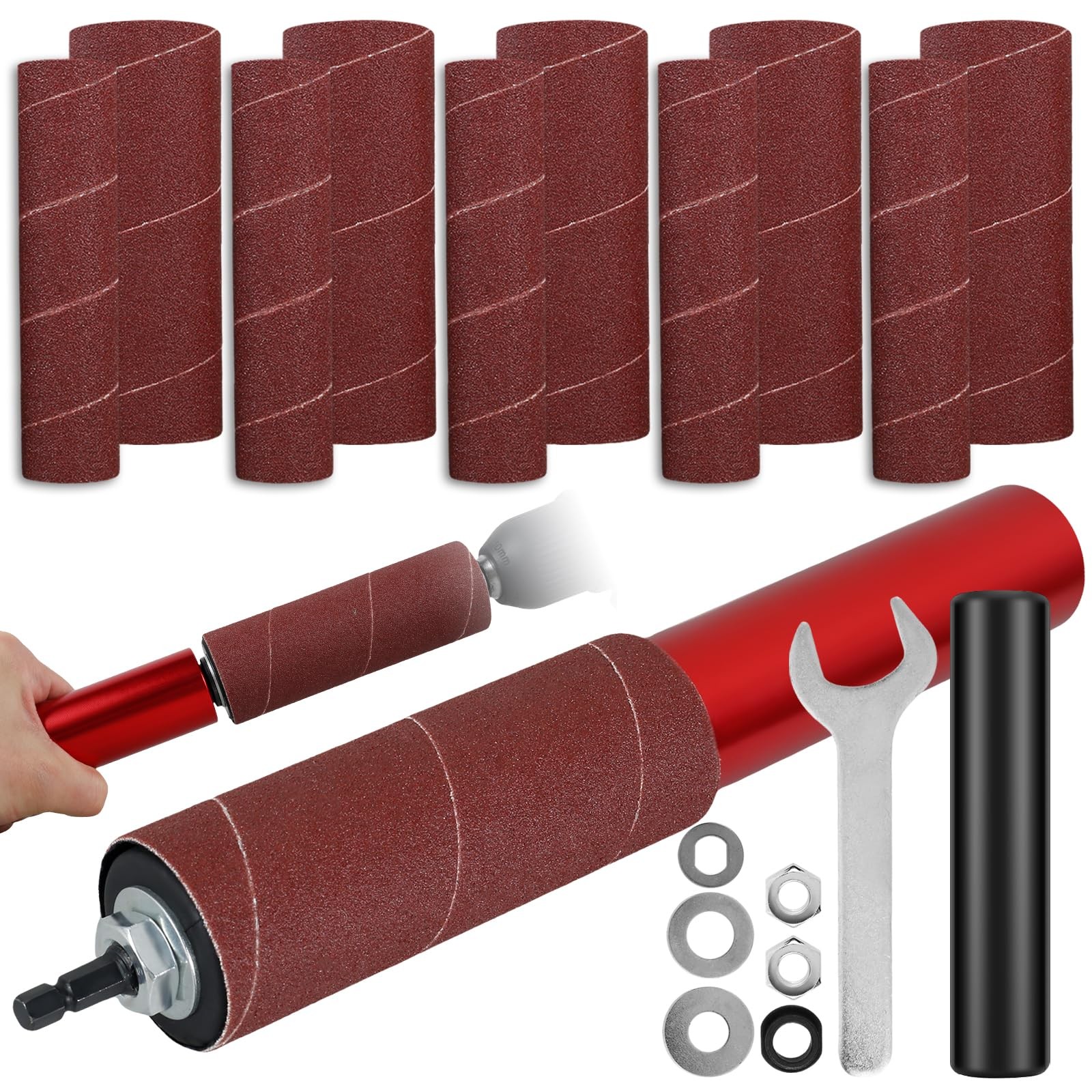 Drum Sander Set Portable Rubber Spindle Sanding Drum 120 Grit Sleeves Tool Kit