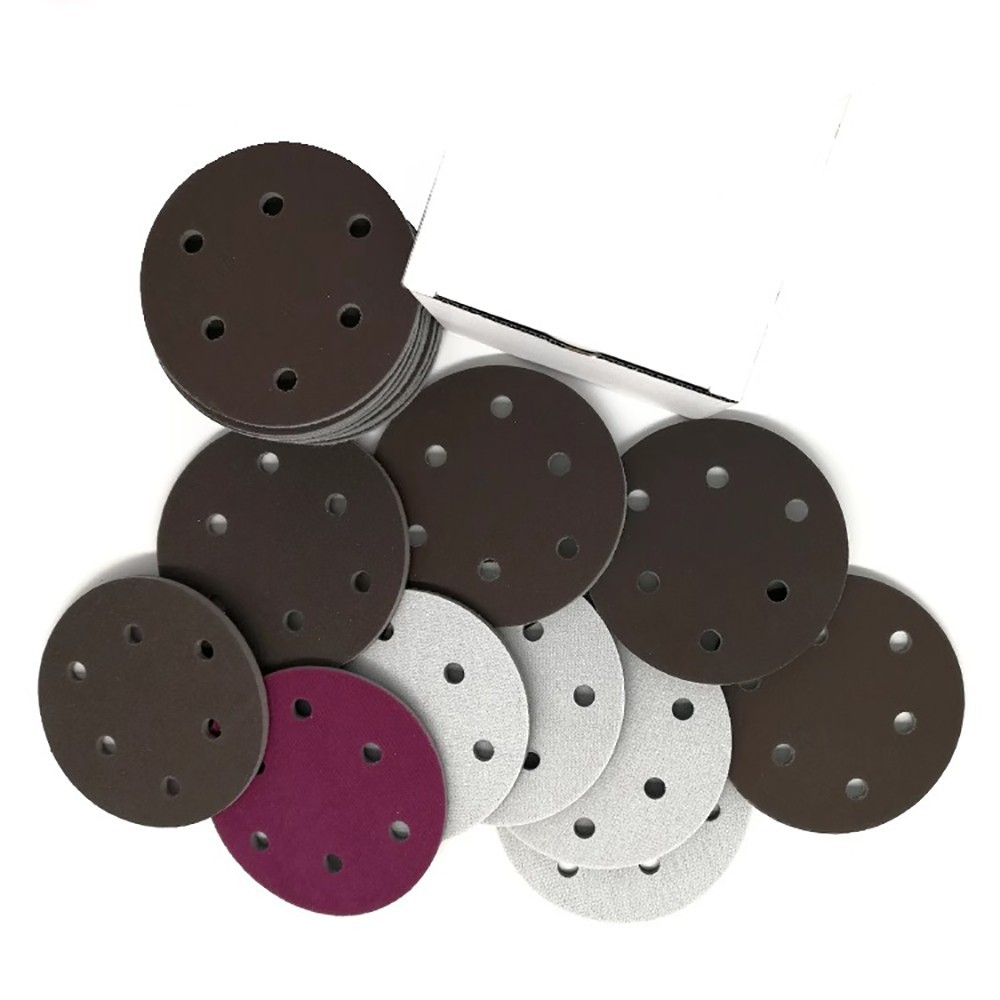 125mm 6 Hole Red Abrasive Sanding Disc Foam Sponge Sandpaper Pad 300#-2000# Grit