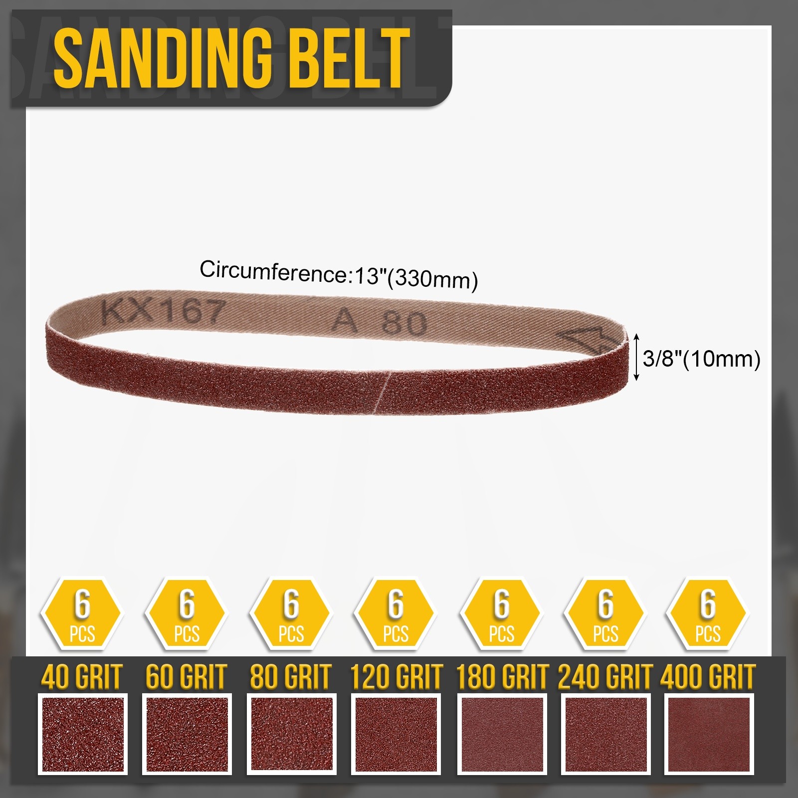3/8 x 13 Inch Sanding Belt,42pcs 40/60/80/120/180/240/400 Grit Sander Belt