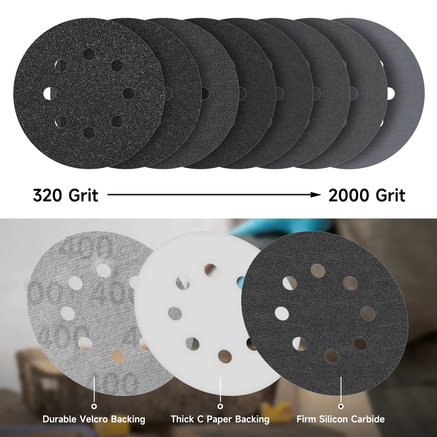 80PCS 5 inch Wet Dry Sanding Discs, Silicon Carbide Orbital 5 inches, Black