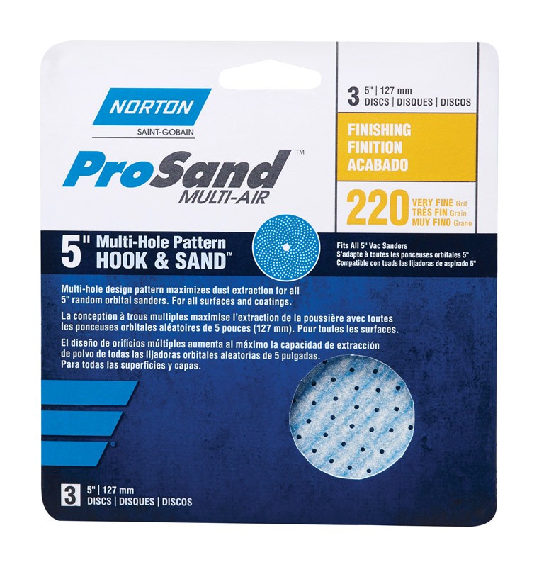 Norton 7660703227 220-Grit Ceramic Abrasive Hook & Loop Sandpaper Disc 5 in.