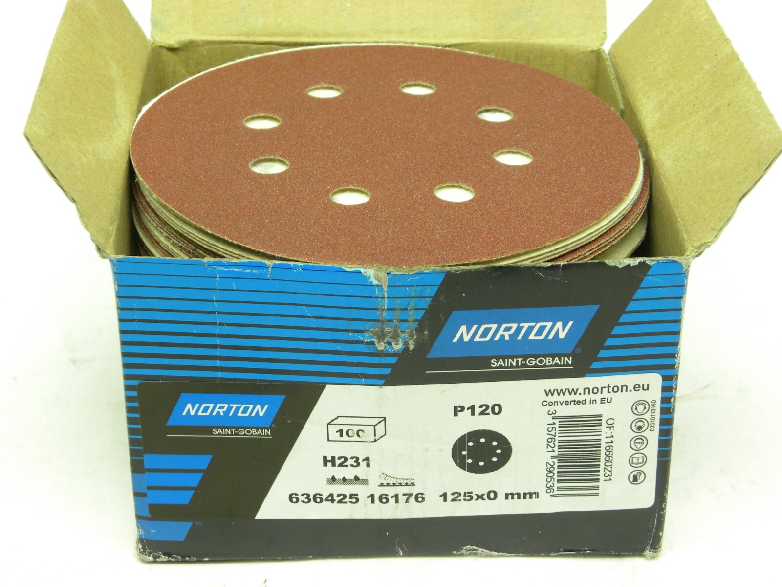 100pc Sanding Discs 125mm 5″ NORTON Hook Loop Pads Sandpaper for Hard Wood Metal