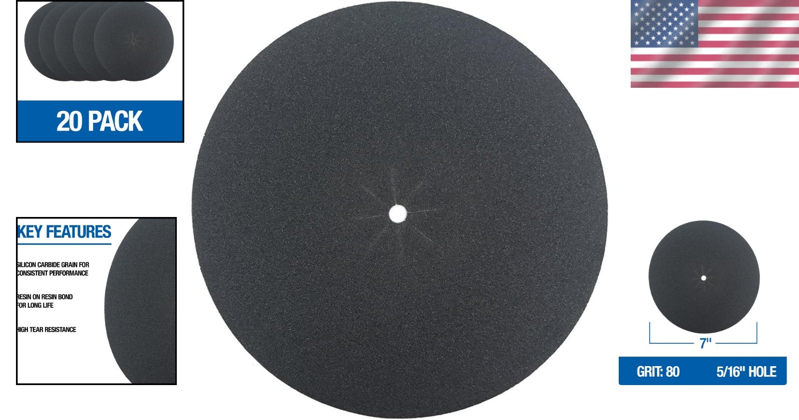 50 Silicon Carbide Floor Edger Discs – 7″ x 5/16″ Hole, Grit 80F Quality Assured