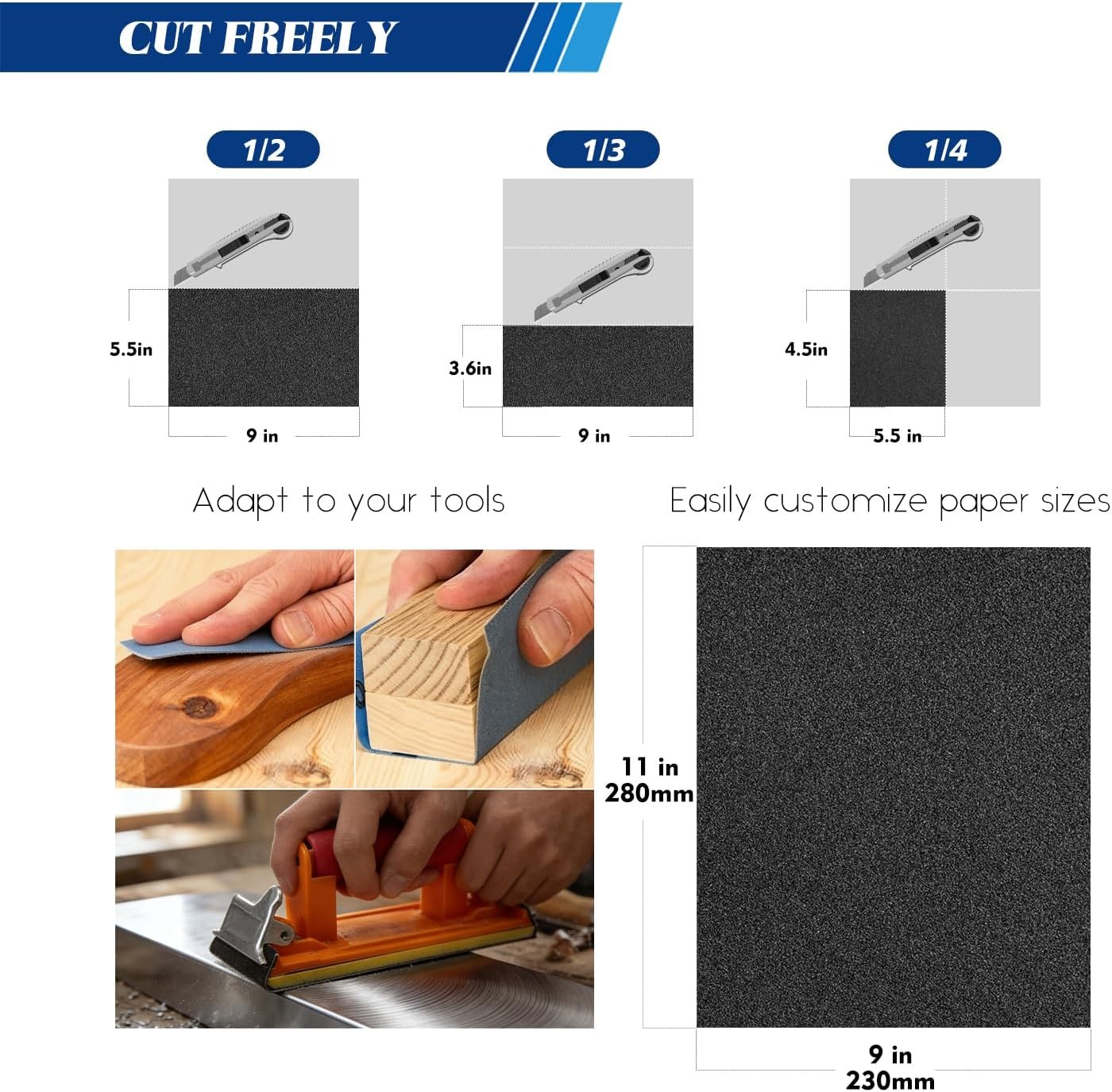 10-Sheets 280 Grit Sandpaper, 9 x 11 Inch Wet Dry Sand Paper Assortment Pack,