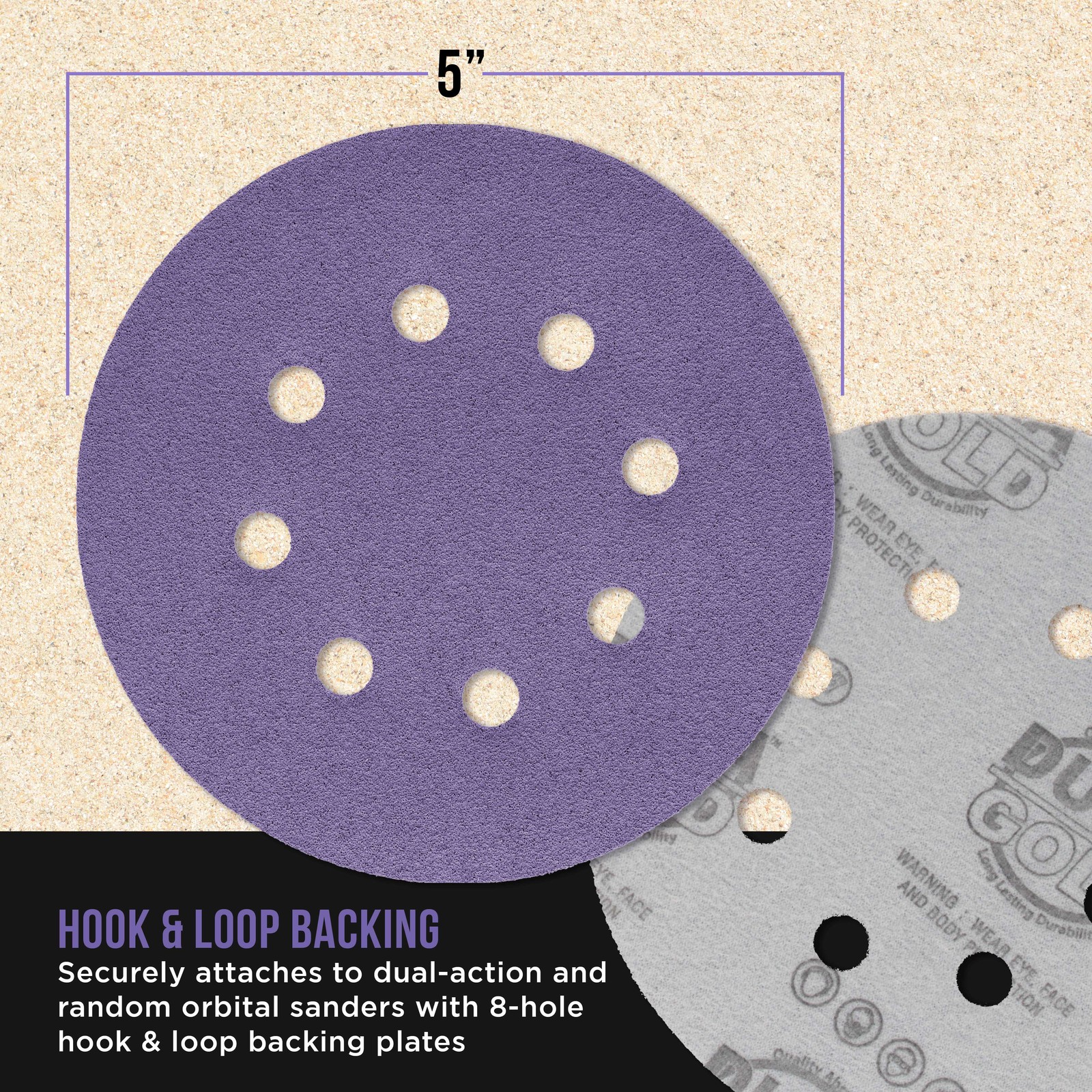 100 Grit 5″ Ceramic Sanding Discs, 8-Hole, Box of 50 – Hook & Loop Sandpaper