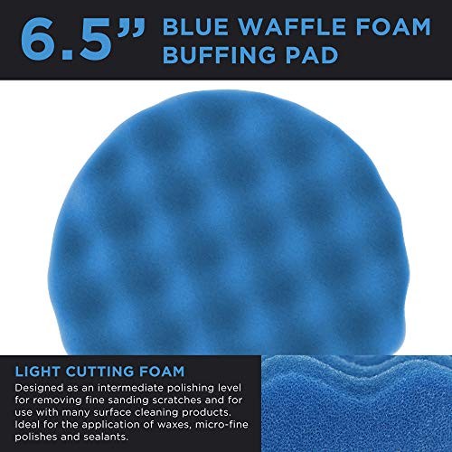 6.5″ Blue Waffle Foam Buffing Pad Hook and Loop Backing – Light Cut Pad for