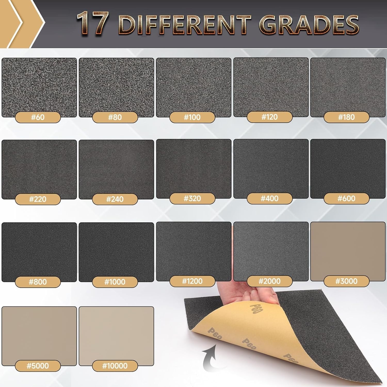 12-Piece 9×11” Silicon Carbide Wet/Dry Sandpaper Set for Woodwork, Auto, & DIY