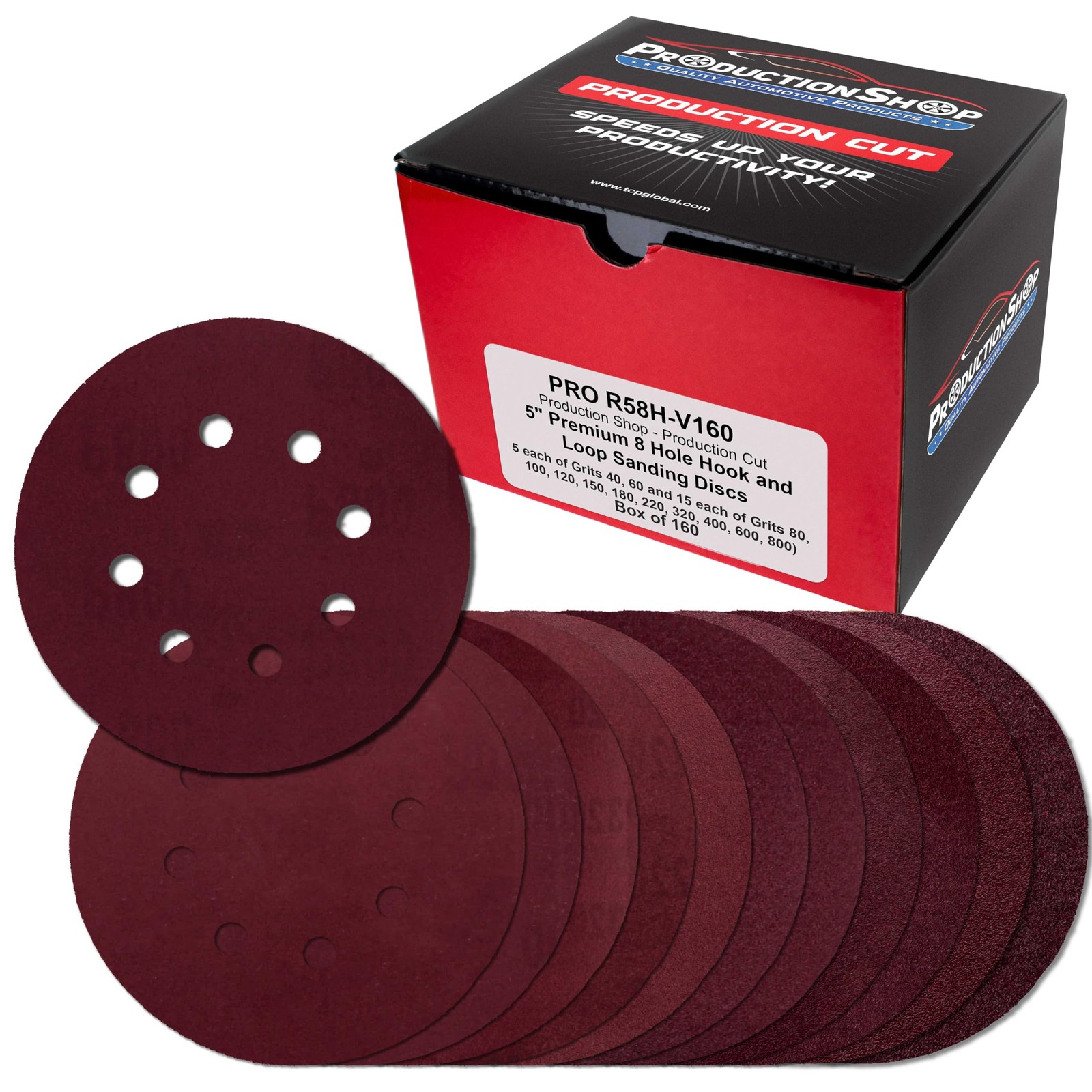 5″ Red 8-Hole Pattern Sanding Discs, 160 Disc Variety Pack, Grits 40, 60, 80,…