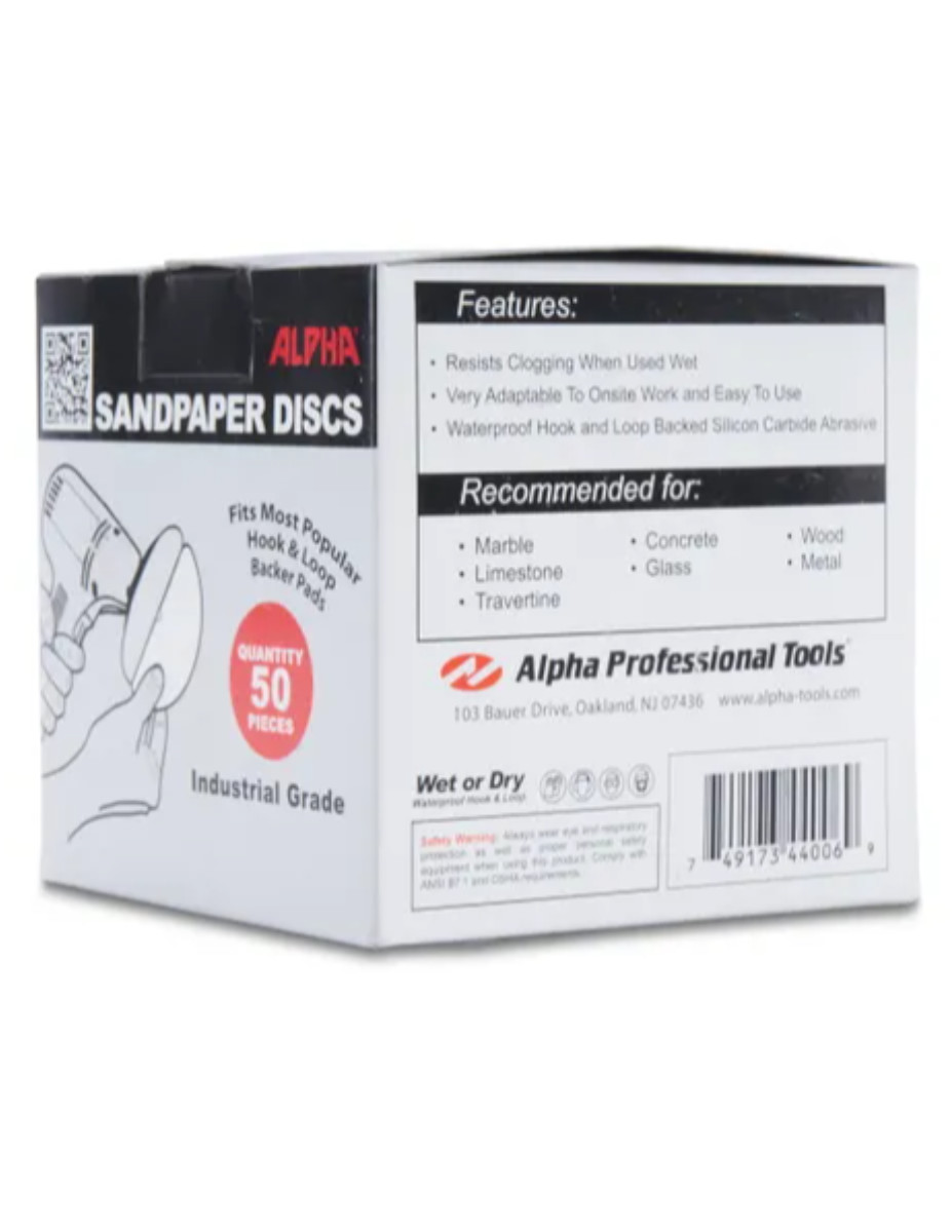 Alpha Tools Hook & Loop Silicon Carbide Sandpaper 500 grit 4″Wet/Dry for Granite