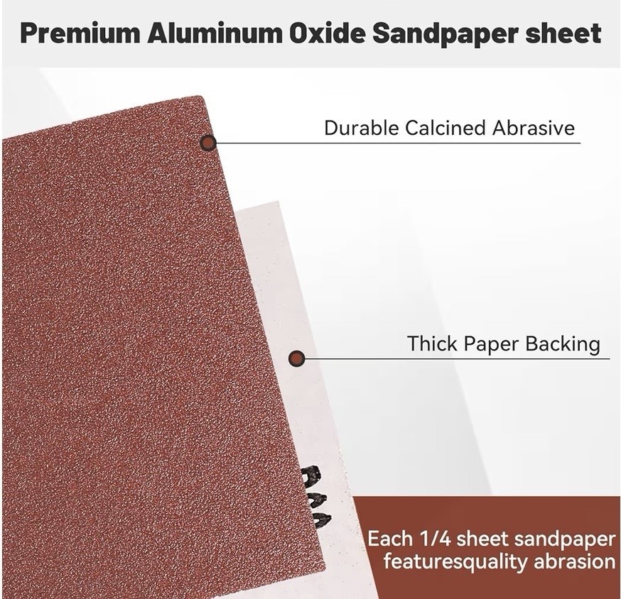 50PACK 1/4 Sandpaper Sheet,4-1/2″*5-1/2″ Assorted 60-80-120