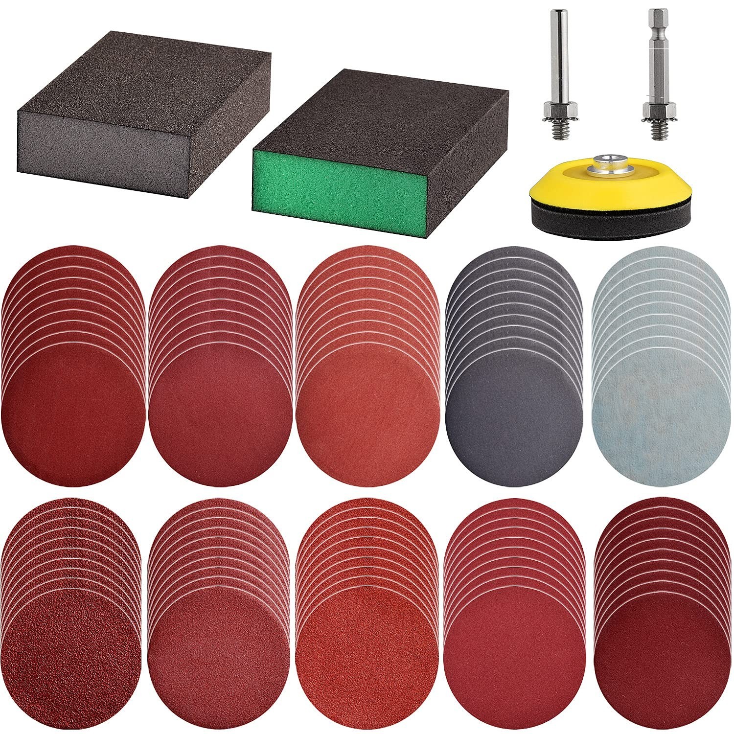 100pcs 3inch Sanding Discs Pad with 2Pcs Sanding Sponge Buffing Blocks Variet…