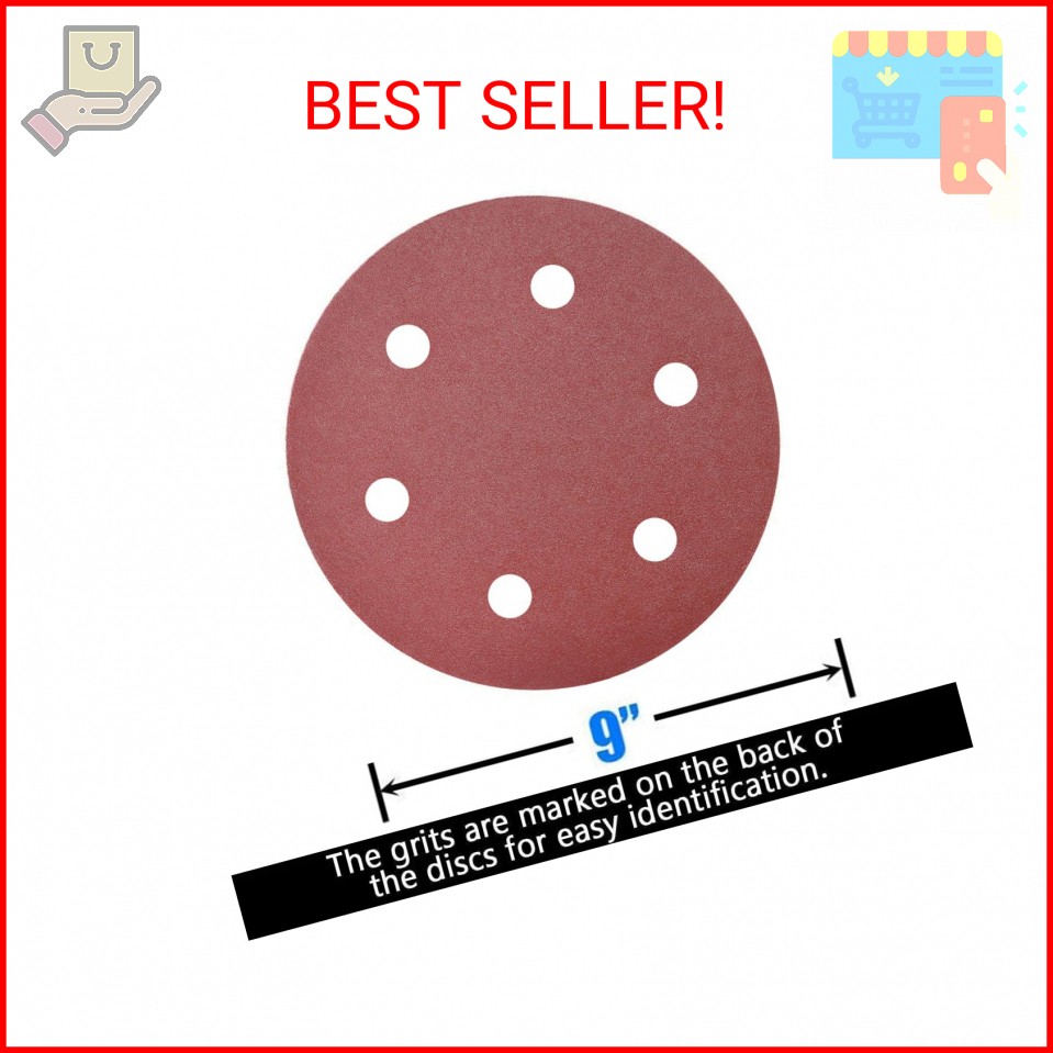 50 PCS 9 Inch 6 Hole 120 Grit Drywall Sanding Discs – 9″ Hook & Loop Aluminum Ox