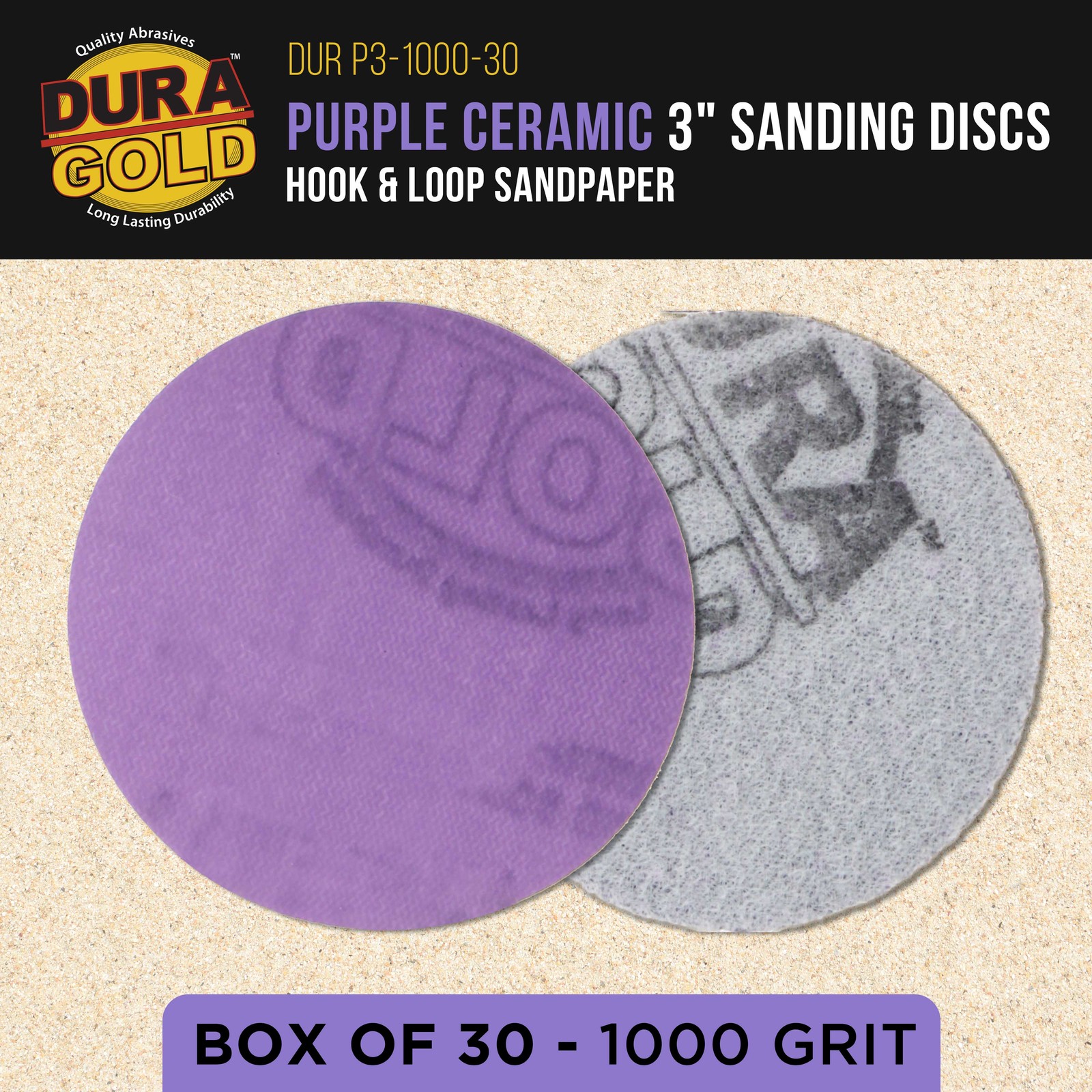 1000 Grit 3″ Purple Ceramic Sanding Discs, Box of 30 – Hook & Loop Sandpaper