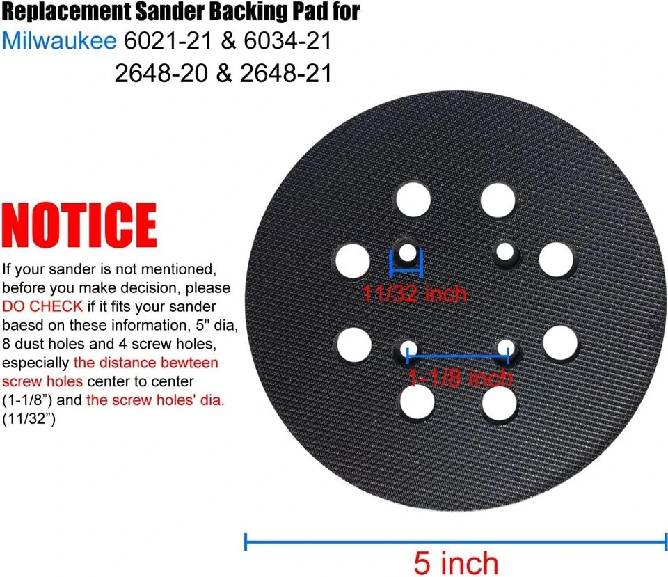 Standard 5″ Hook and Loop Replacement Sander Pad for Milwaukee 2648-20 & 2648-21