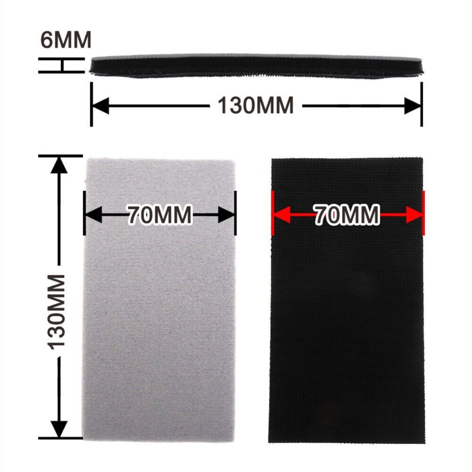 70mmx130mm Soft Foam Interface Pad Hook & Loop Backing Pads 6mm Thick Polishing