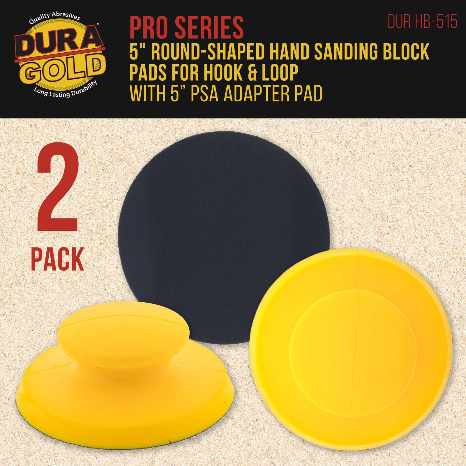 2ea 5″ Round-Shaped Hand Sanding Block Pads for Hook & Loop and PSA 5″ DA Discs