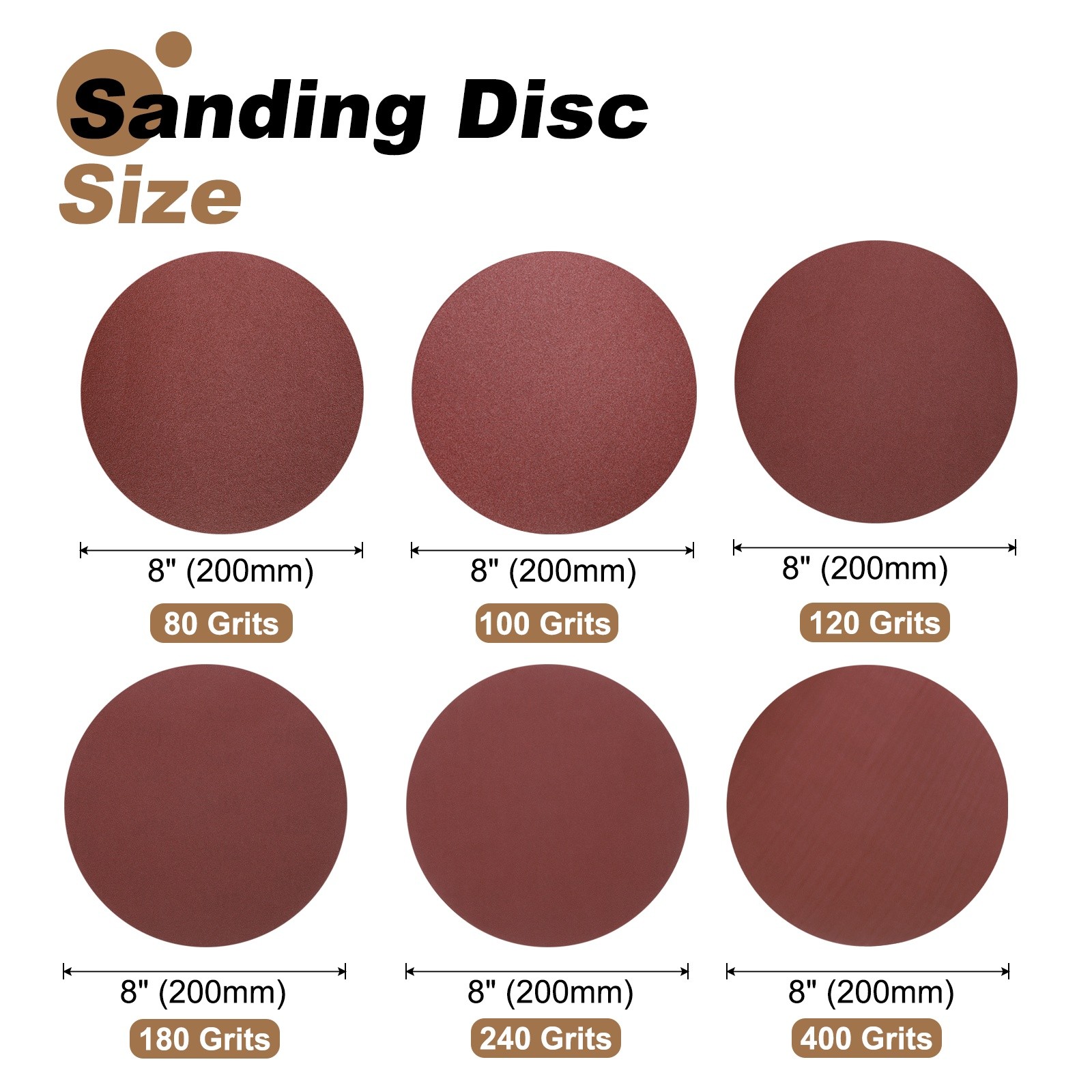 18pcs 8″ PSA Sanding Discs 80/100/120/180/240/400 Grits Sandpapers Self Adhesive