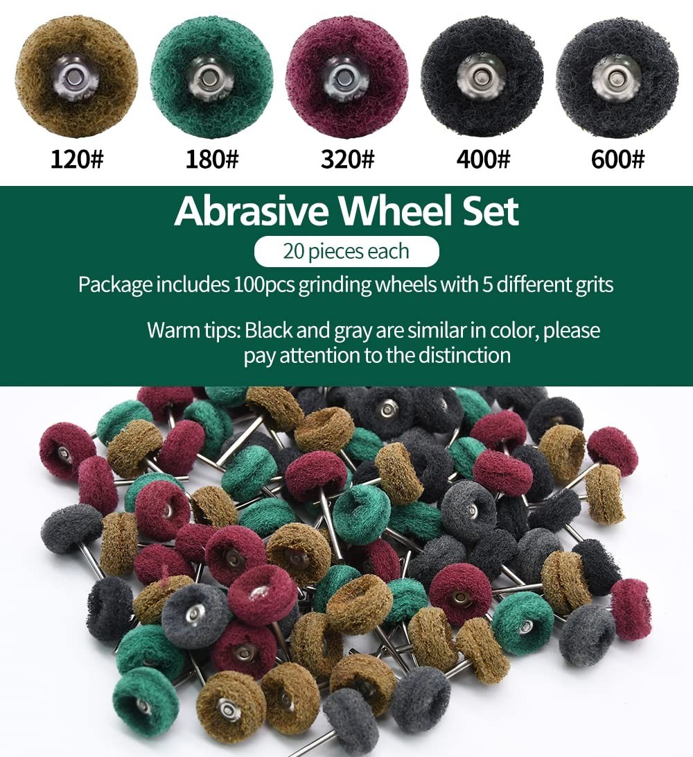 100pc Metal Polishing Buffing Abrasive Wheel Burr Kit Rotary Tool Set For Dremel