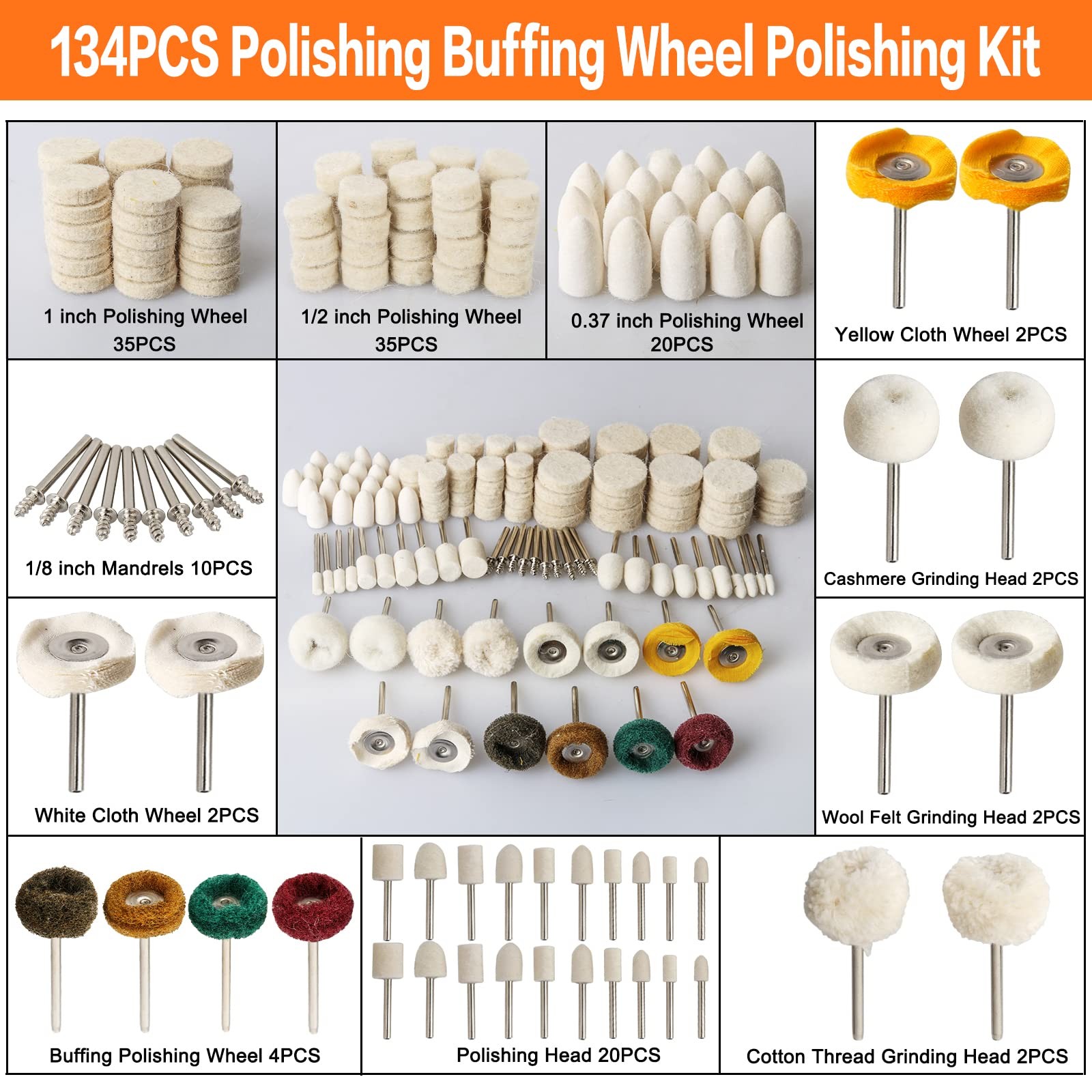 134PCS Buffing Wheels Polishing Kit for Dremel, Polishing Wheel Polishing Bit…