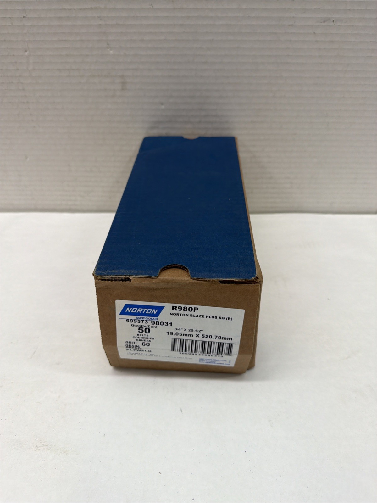 Norton 69957398031 3/4×20-1/2” Blaze R980P Premium Cloth File Belt 60 Grit 50 pk