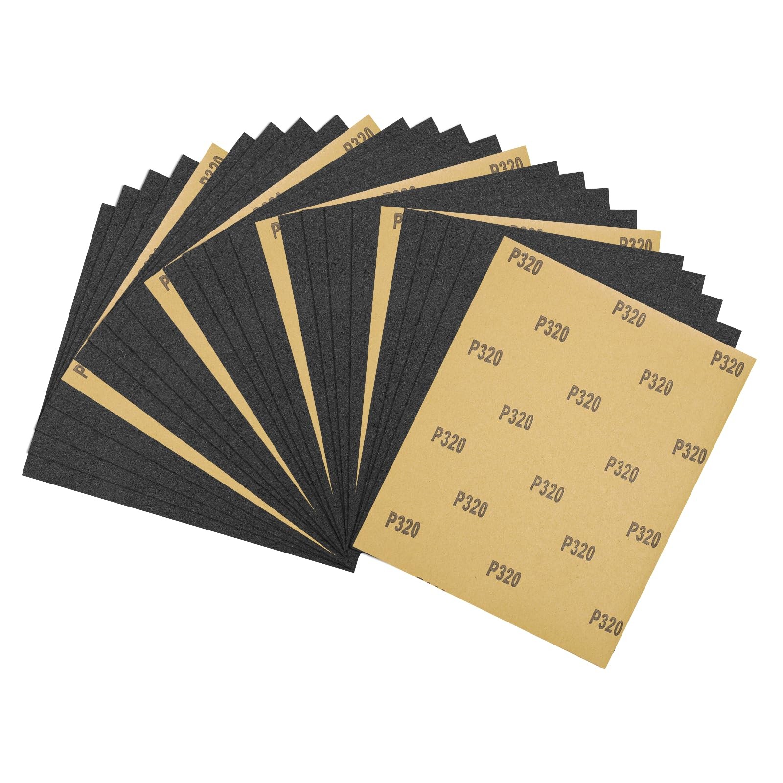 25 PCS 320 Grit Sandpaper Sheets 9×11 Inch Alumina Abrasive Black Wood