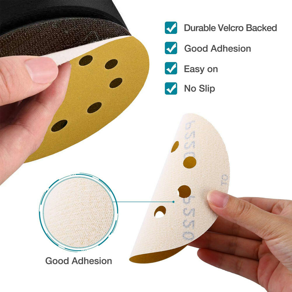 8 Hole Hook & Loop Sanding Disc 5″ 125mm Gold Sandpaper Pad Orbital 40-1000 Grit