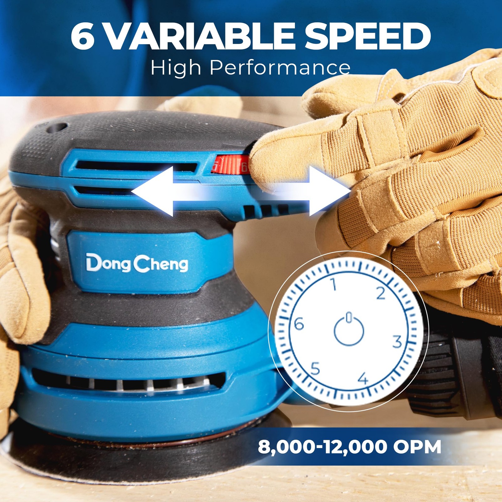 Dong Cheng 5-Inch Random Orbital Sander 3.2A 12800OPM Electric Palm Blue