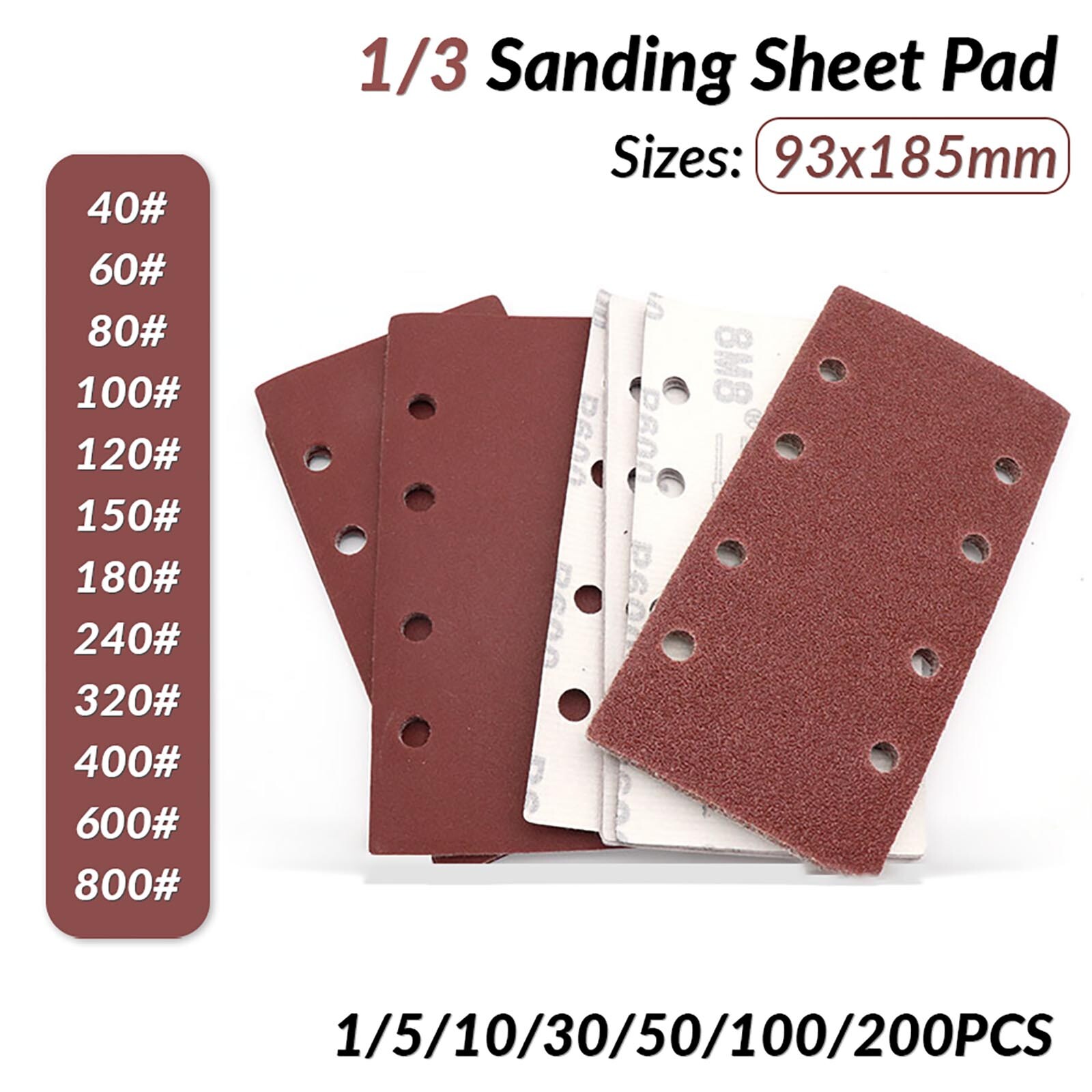 1/3 Sanders 93x185mm Hook and Loop Sanding Punched Sheets 40-800 Grit Sand Paper