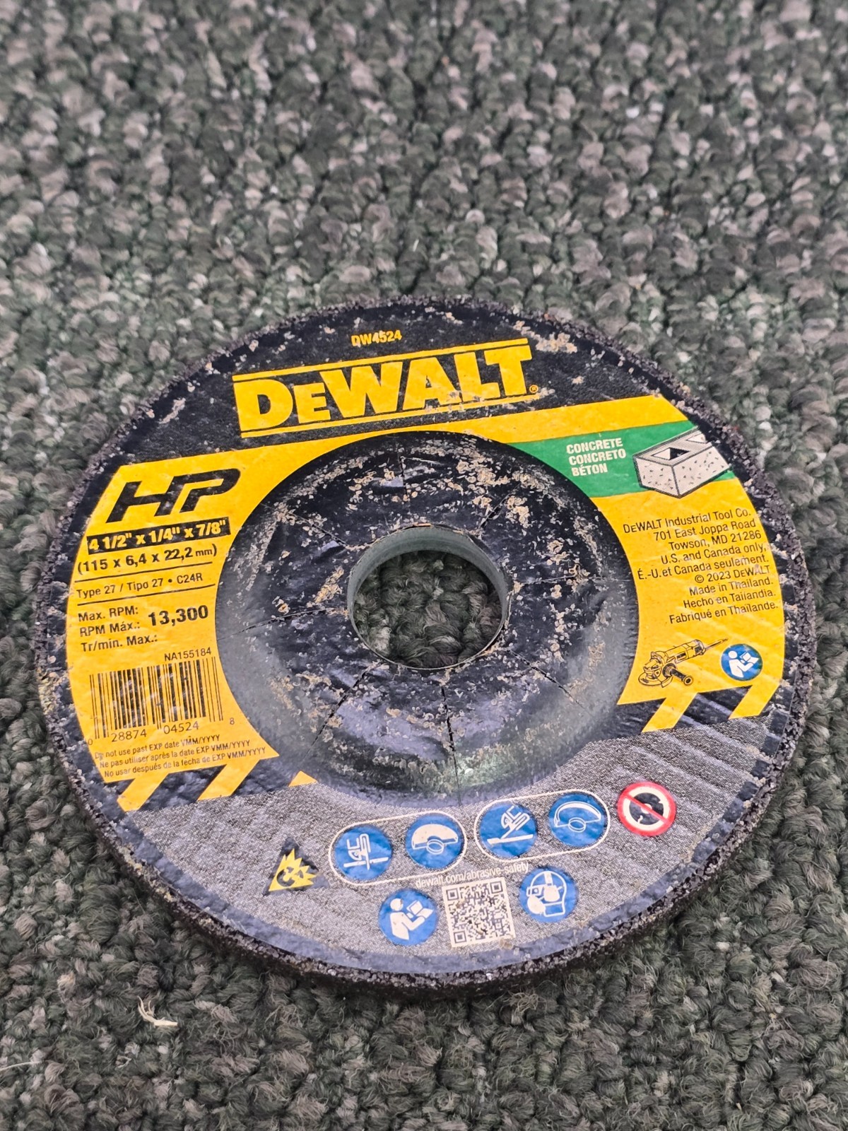 (QTY 10) Dewalt DW4524 Masonry Grinding Wheels 4-1/2″ x 1/4″ x 7/8″ 13300 RPM