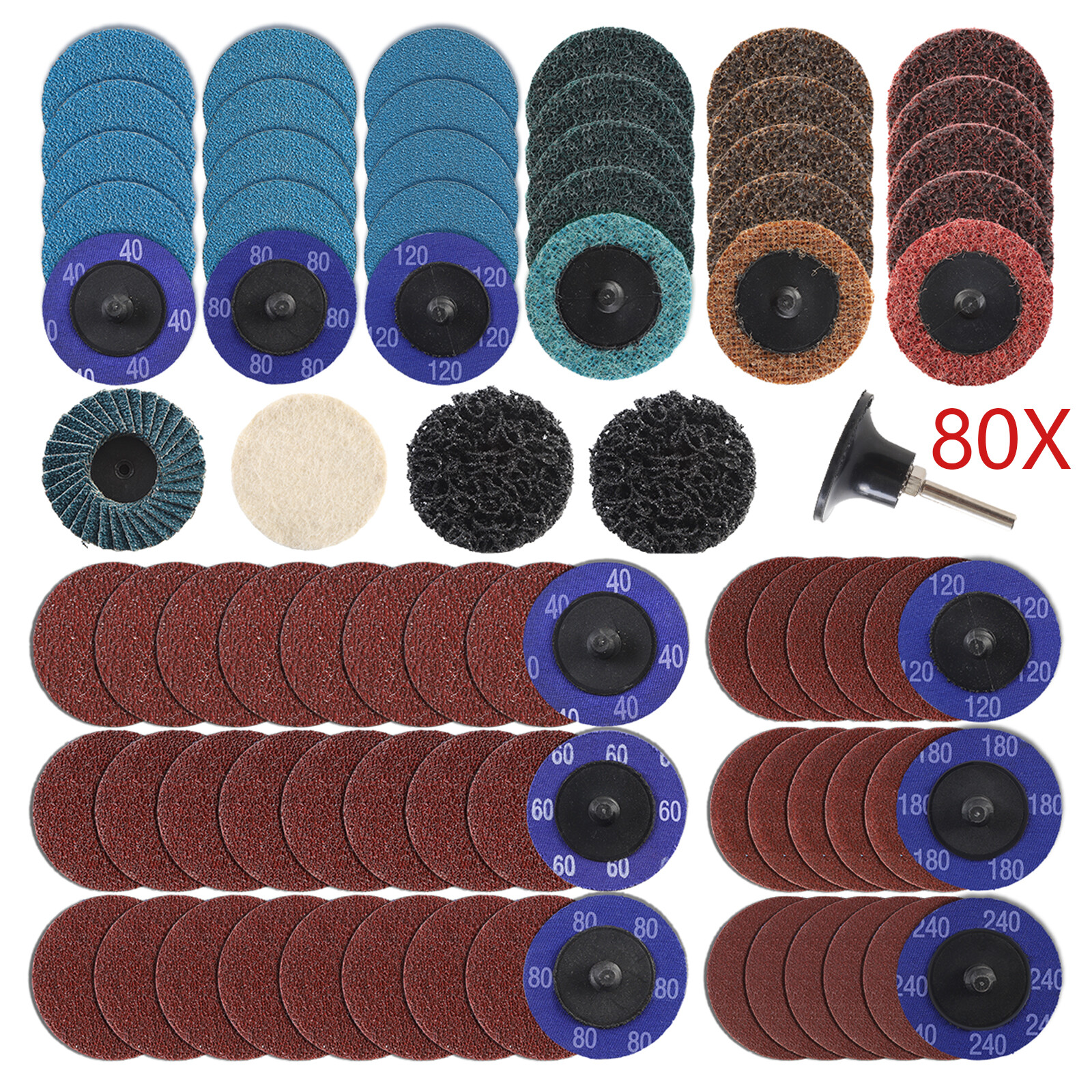 80Pcs 2″ Roll Lock Sanding Discs Kit W/ 1/4 Holder Die Grinder Quick Change Disc