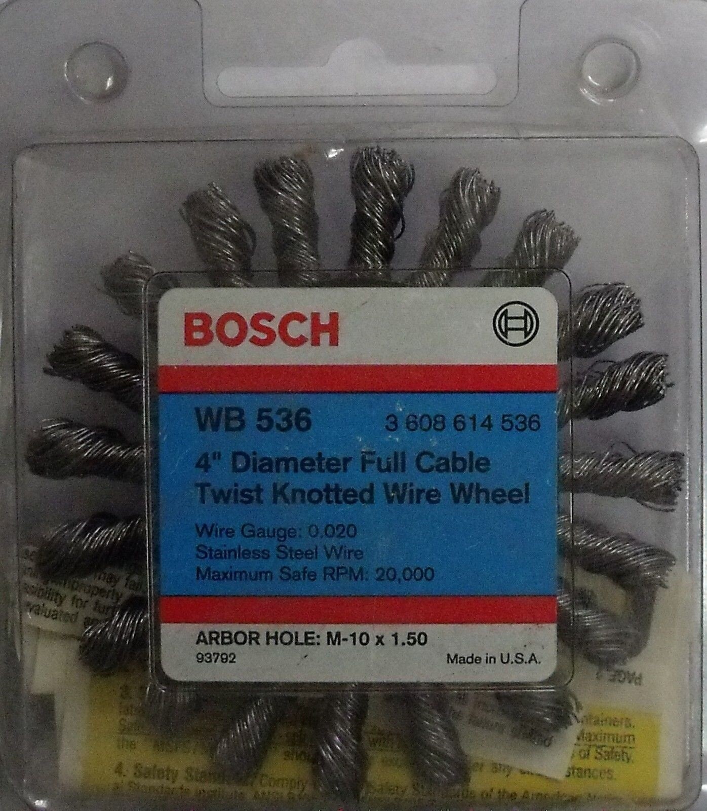 Bosch WB 536 4″ Stainless Full Cable Twist Knotted Wire Wheel AR M-10 x 1.50 USA