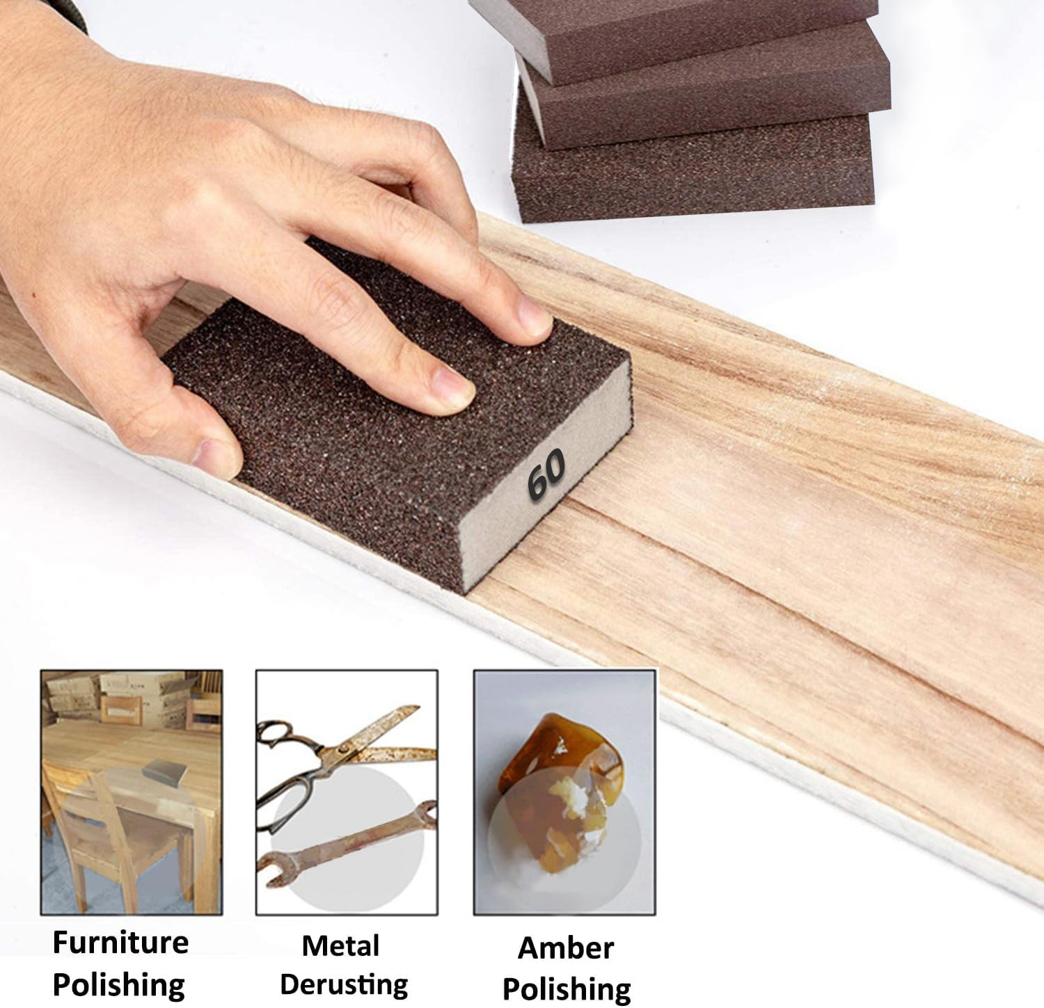 6Pcs Sanding Blocks 60-220 Grits Sponge For Drywall Wood Metal Washable & Reusab