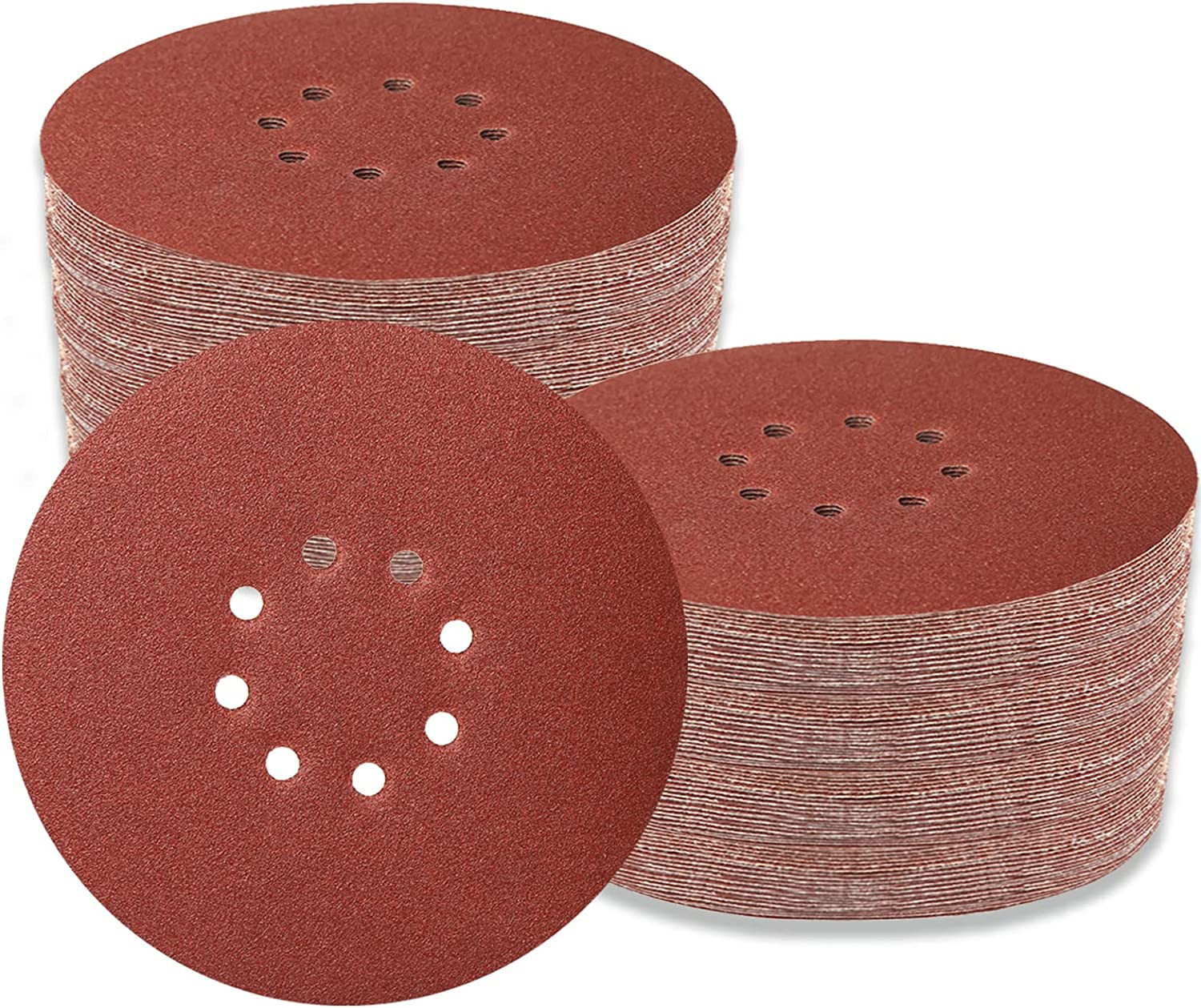 70 PCS 9 Inch Sanding Disc Hoop and Loop Sanding Disc Self Stick 8 Hole Sandpape
