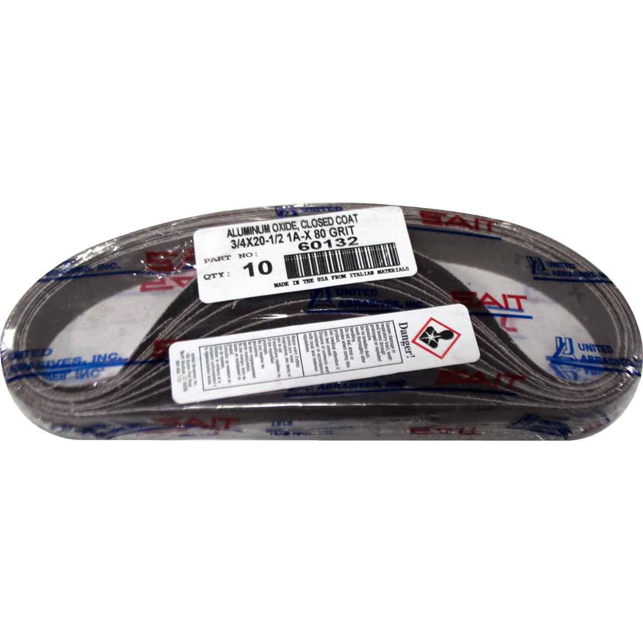 United Abrasives 60132 3/4×20-1/2 Aluminum Oxide File Sander Belt 80 Grit 10 pk