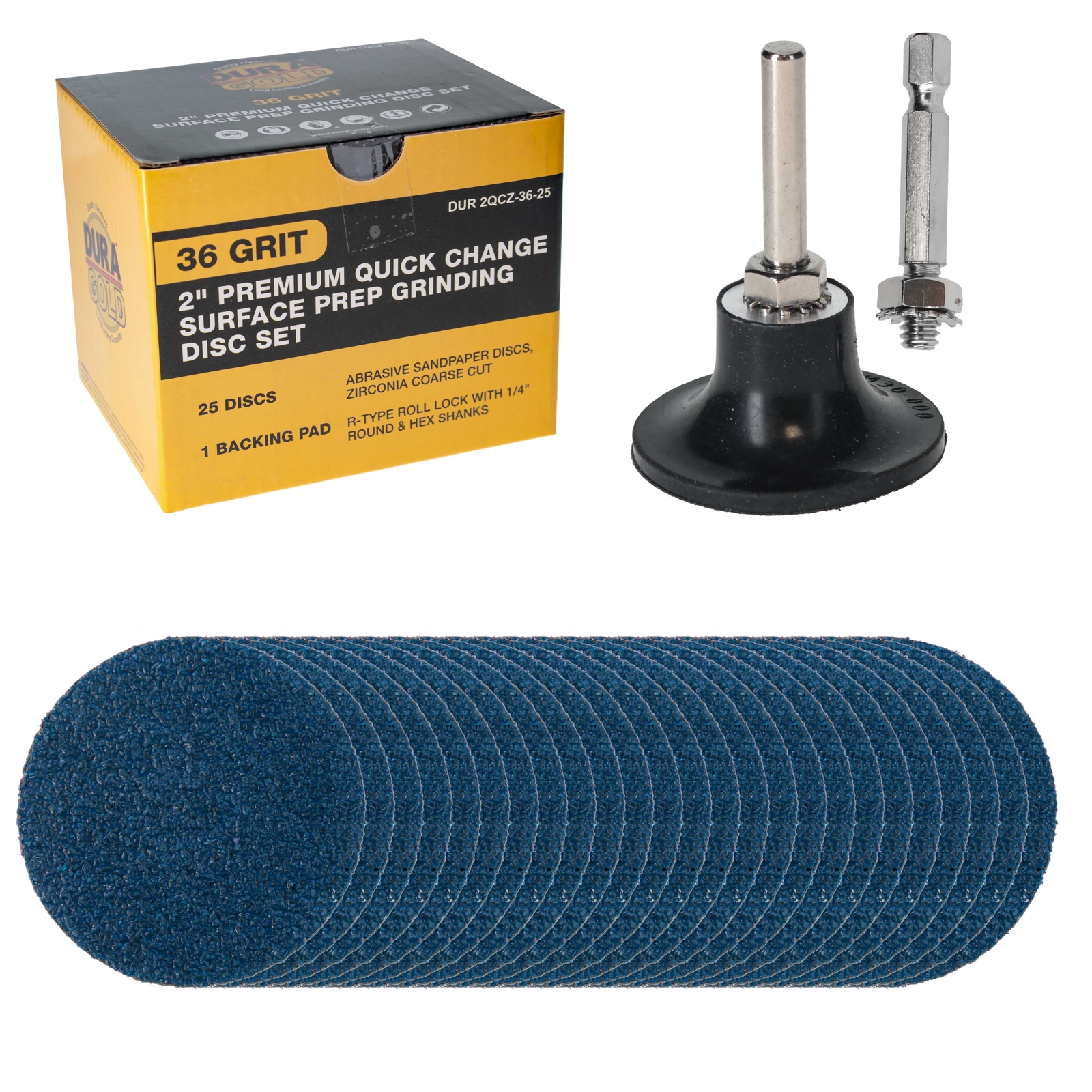 Dura-Gold 2″ 36 Grit Quick Change Surface Prep Grinding Disc Set, 25 Discs, Pad