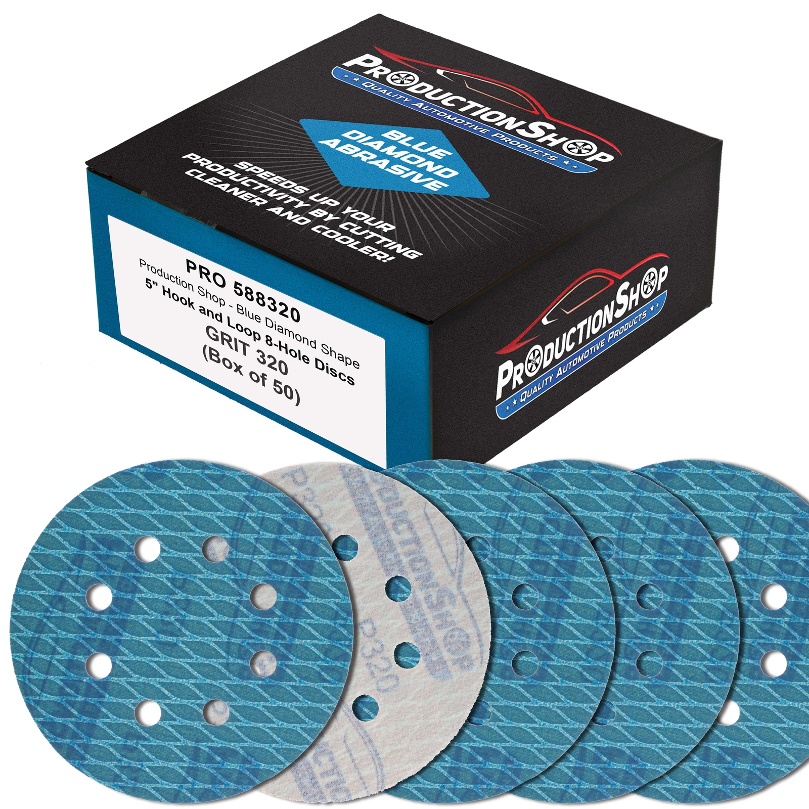 320 Grit 5″ Diamond Shape Sanding Discs, 8-Hole, Box of 50 Hook & Loop Sandpaper