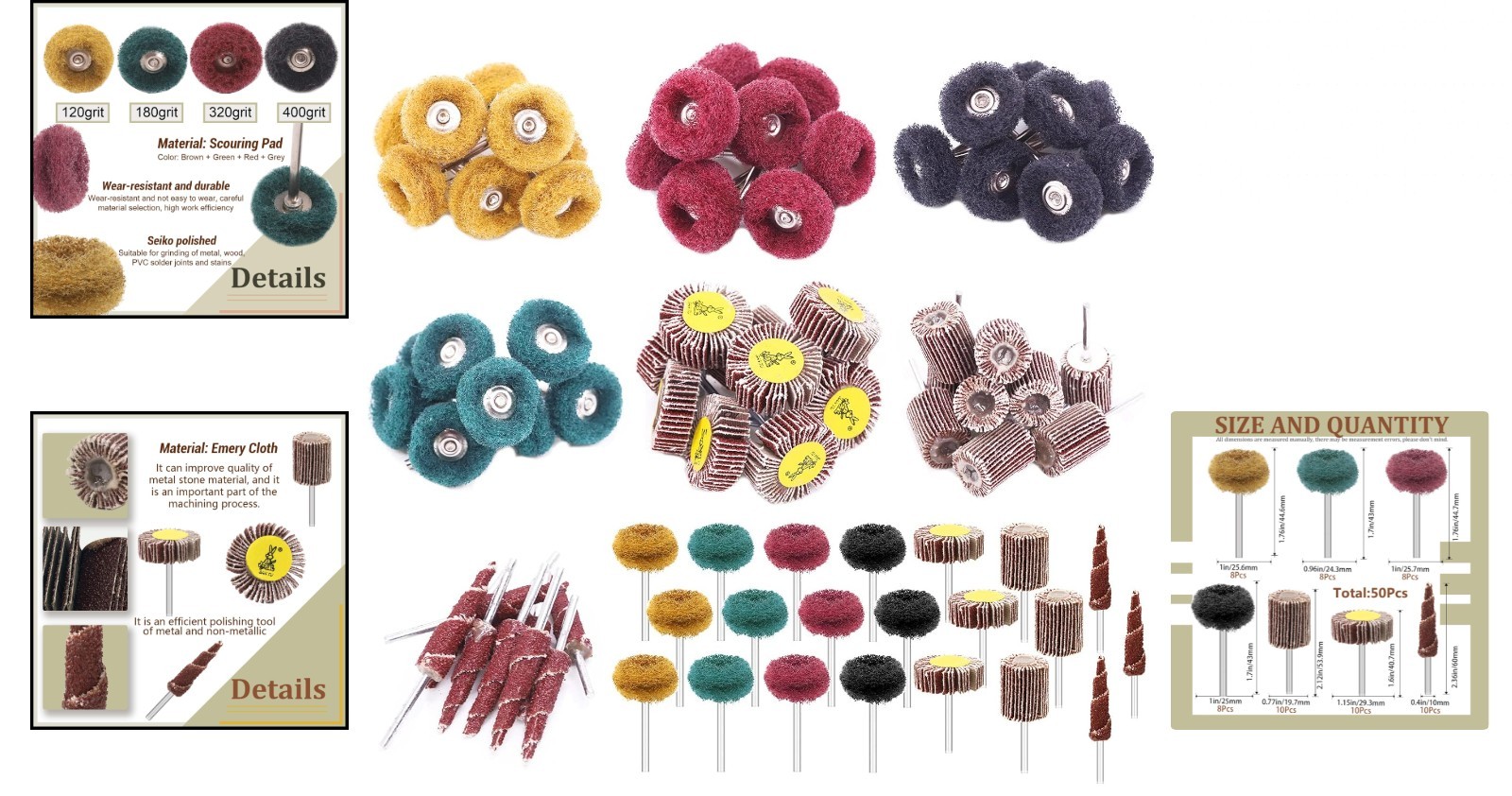 Abrasive Flap Wheel Set 50pcs 80 120 180 320 400 Grits Sanding Buffing Polish…