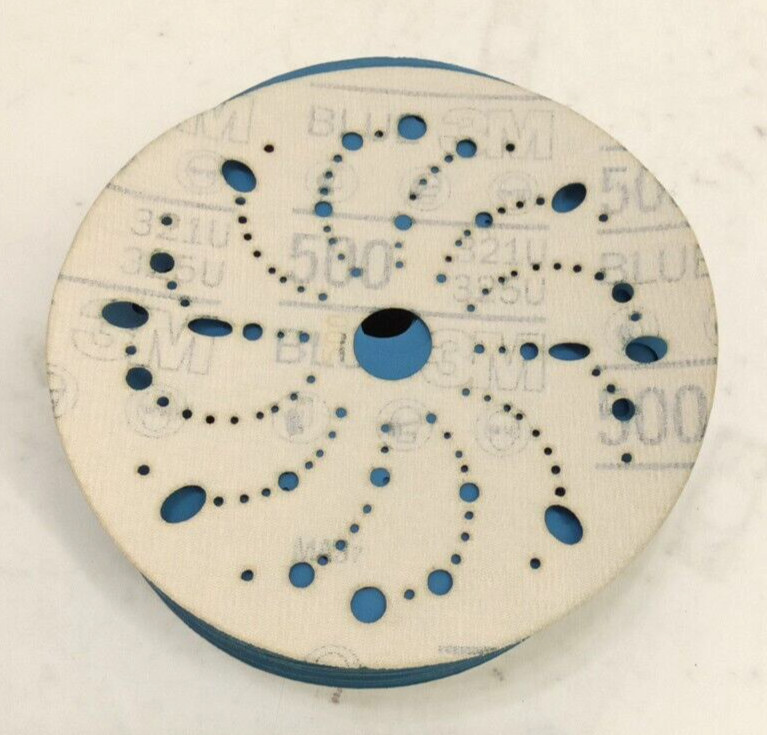 3M 36182 Blue Abrasive Disc Multi-Hole Hookit Attachment 6″ Rounds 500 Grit 50pk