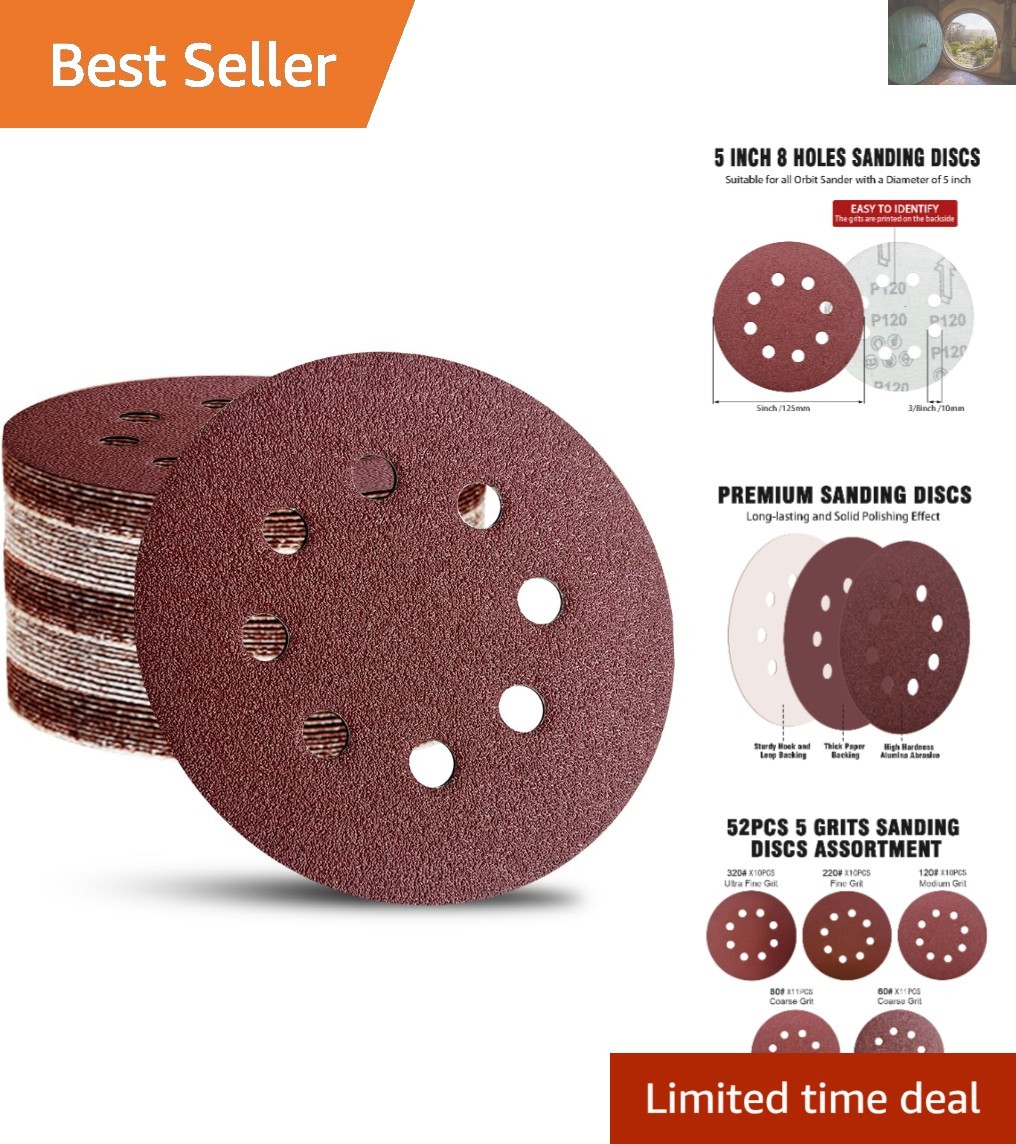 Versatile 52-Pack 5-Inch Sandpaper Discs with Pre-Punched Holes for Easy Use