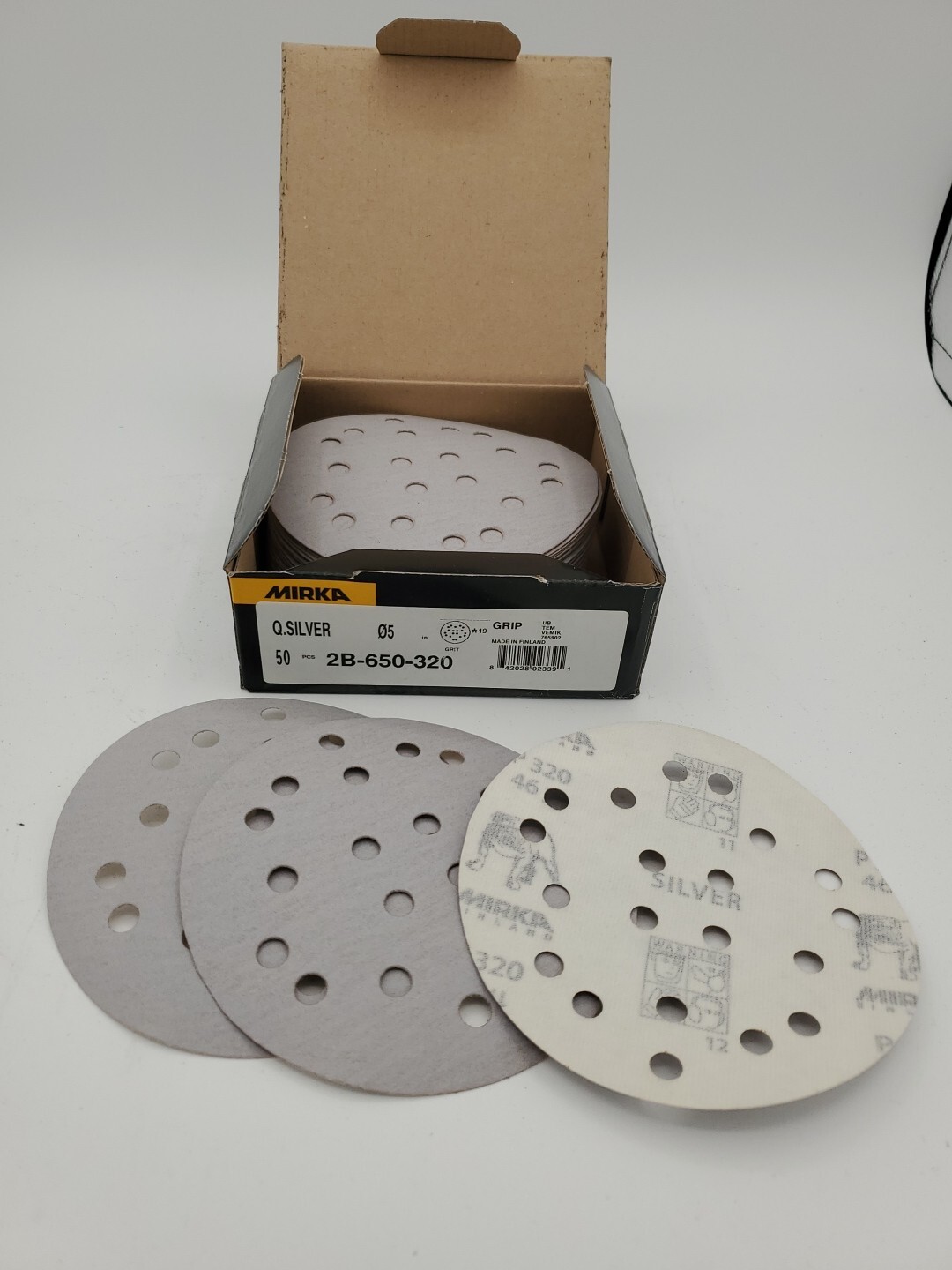 Mirka 2B-652-320 Silver 5 In. Vacuum Disc P320 19 Holes, 50 Pieces.